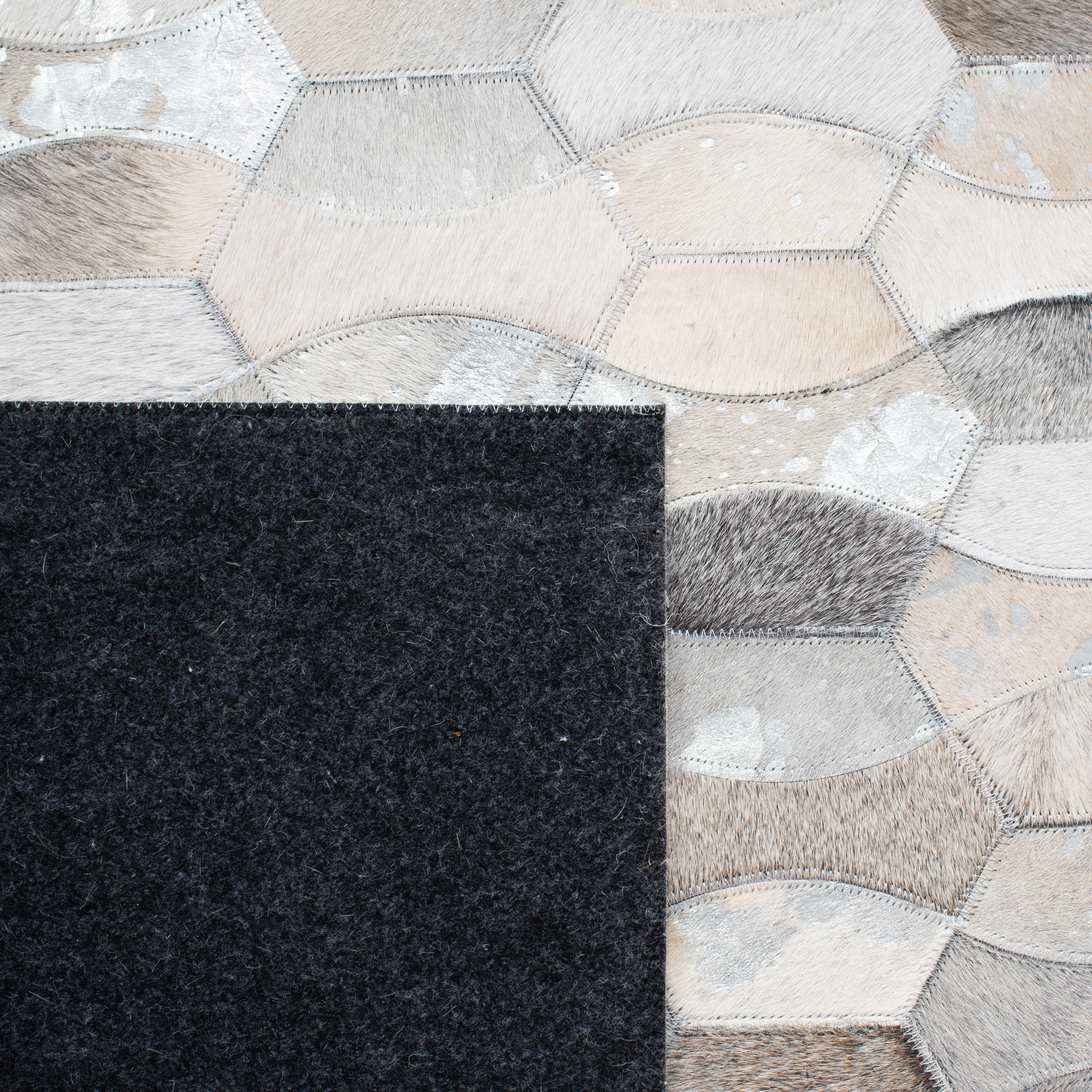Gray Geometric Handmade Cowhide 3' x 5' Area Rug