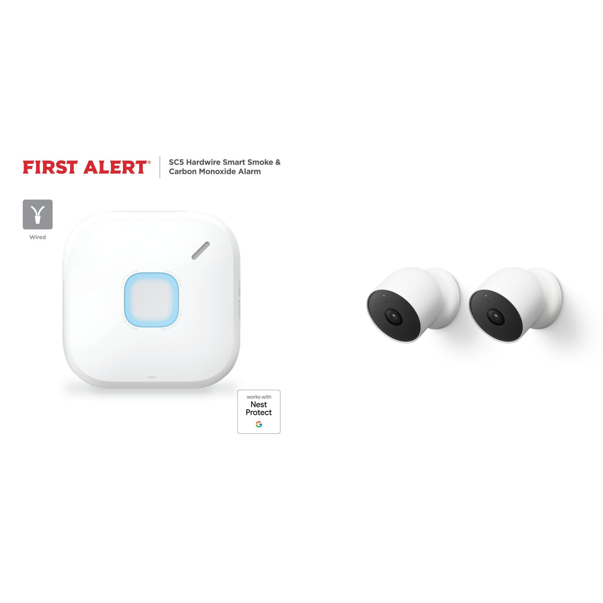 First Alert Hardwired Smart Combo Alarm & Google Nest Indoor/Outdoor Cameras