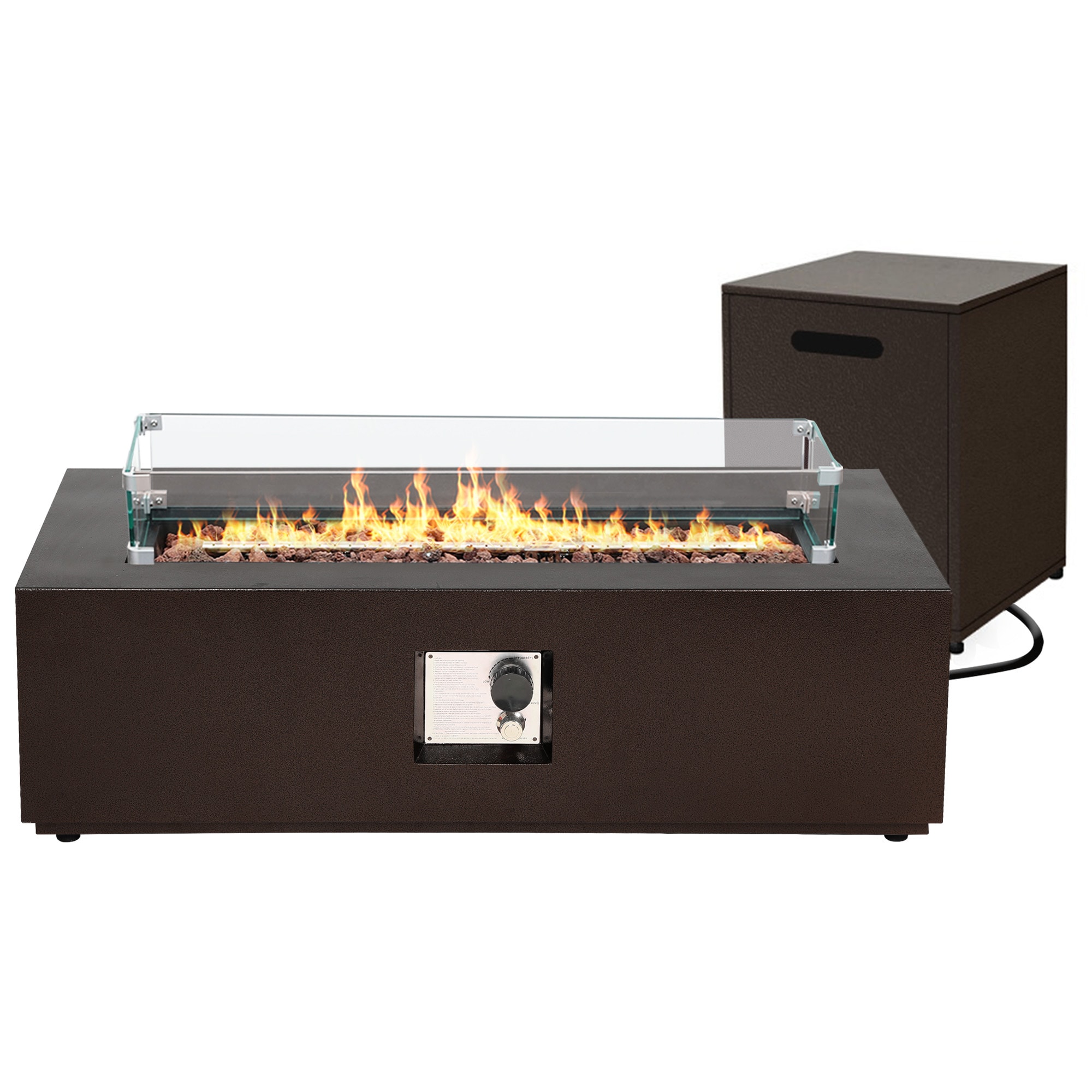 Patio Watcher LS-42T-FX-BR-WB 42-in W Brown Iron Rectangle Liquid propane Fire pit table