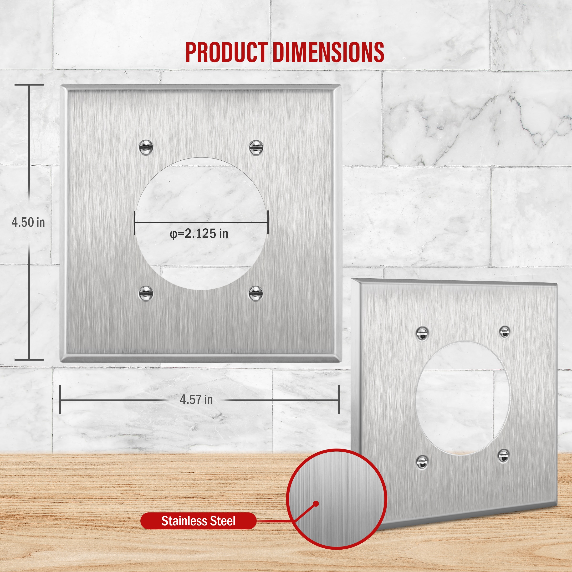 Topgreener 2.125 Diameter Wall Plate 2-gang Standard Size Stainless 