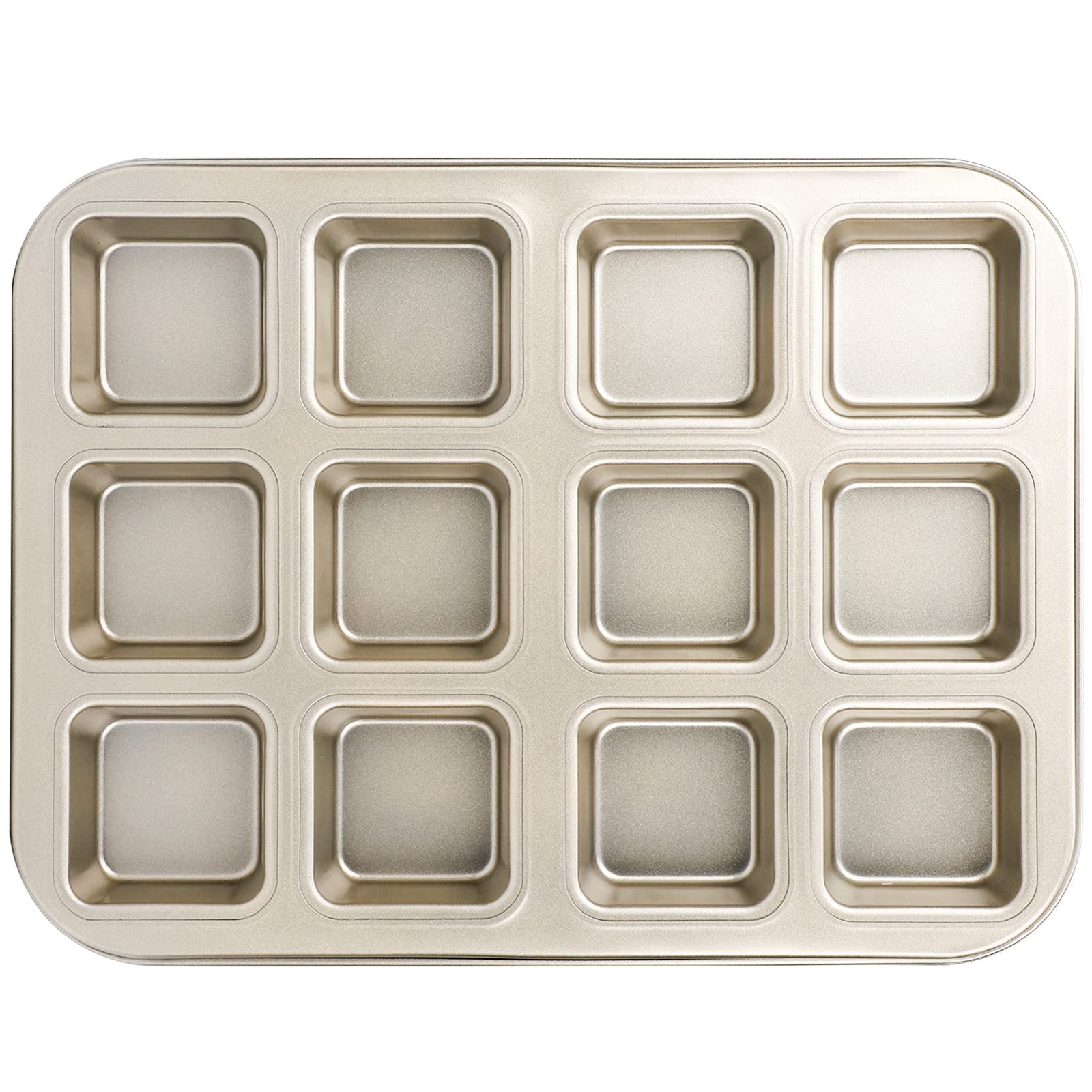 DHMHD  Brownie Pan with Dividers 1 Set Gold All Edges Square Cupcake Brownie Pans 12 Cavity Mini Non Stick Baking Carbon Steel Bread Mold Small Edge 3x4