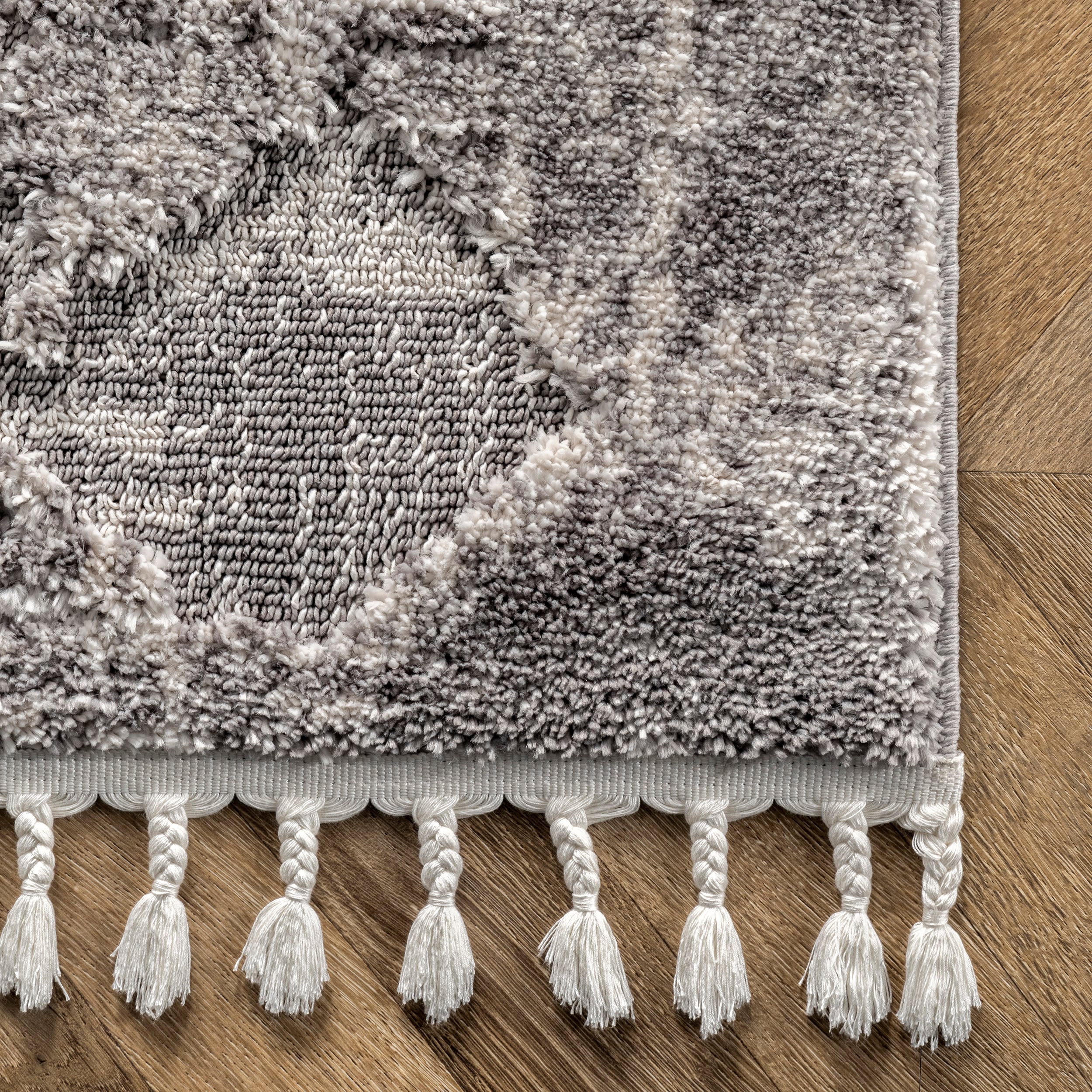 Light Grey Herringbone 9' x 12' Easy-Care Synthetic Rug