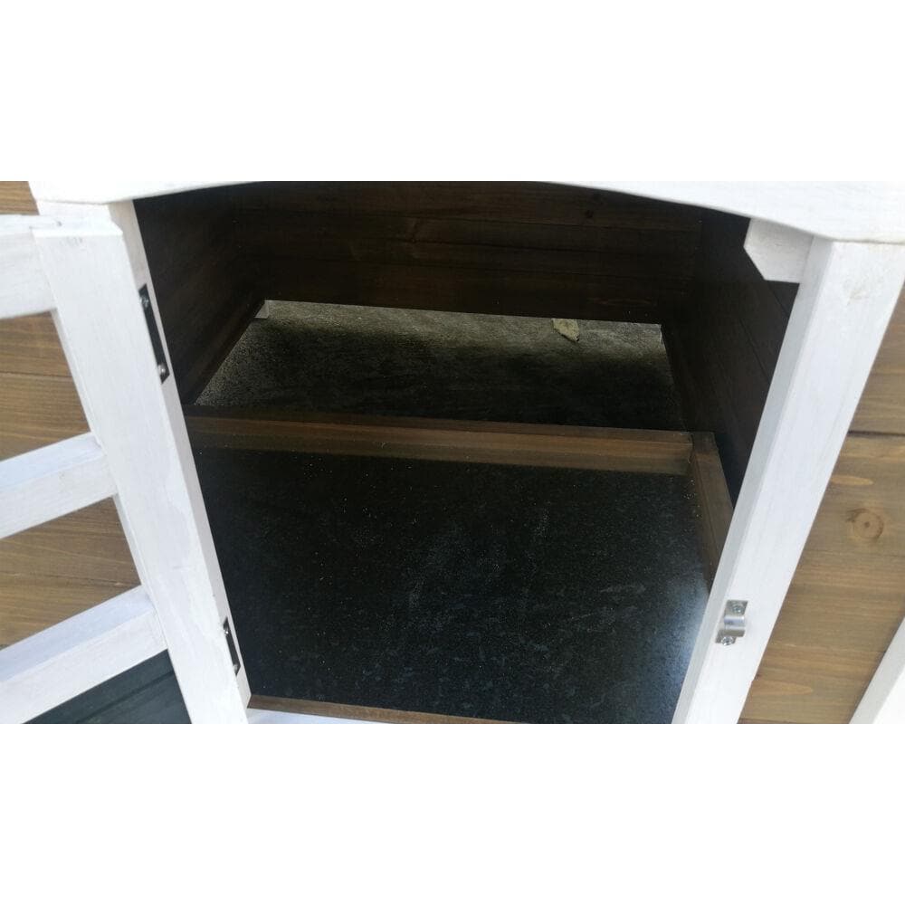 Brown and White Wooden Chicken Coop with Wire Mesh Run
