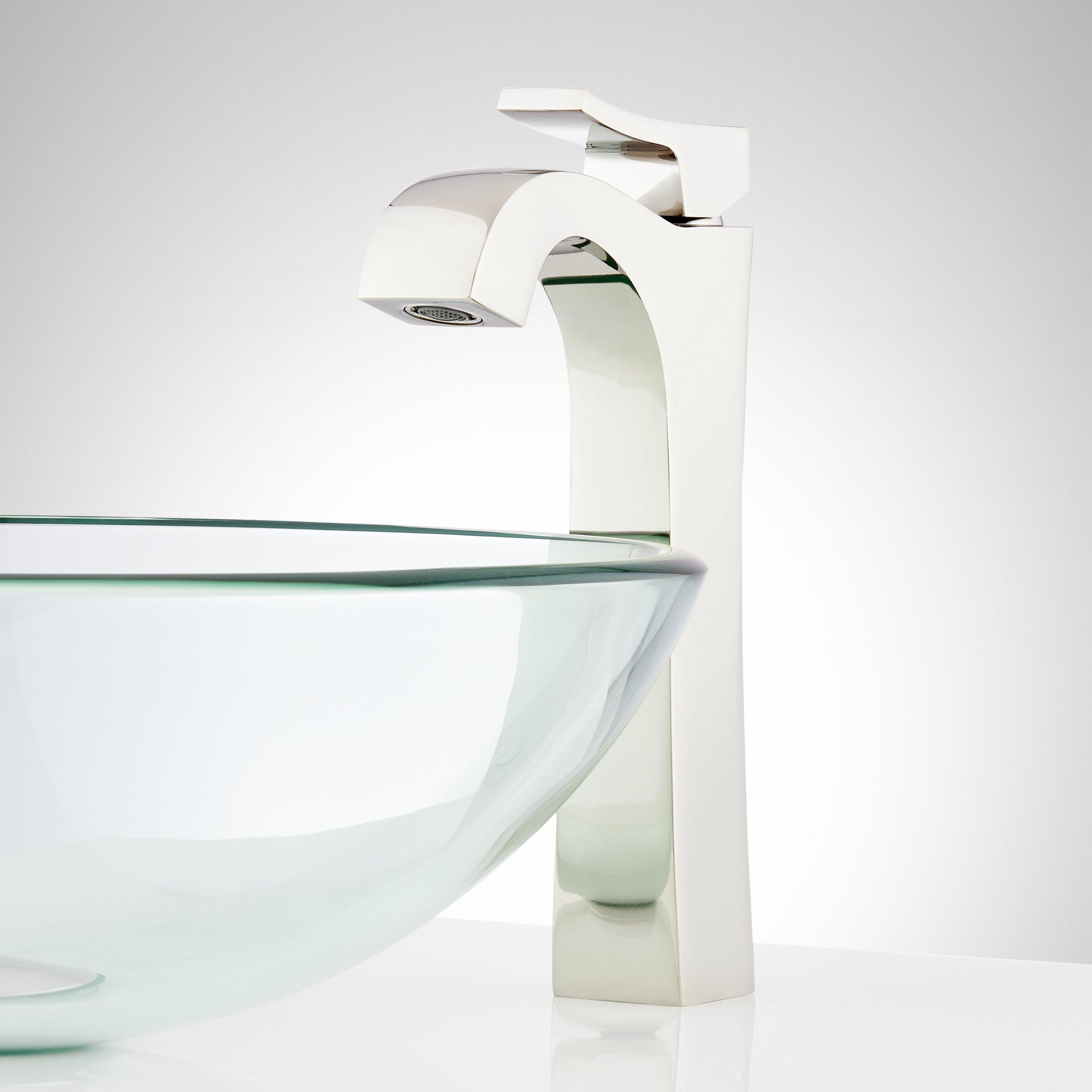 Signature Hardware 447932 Vilamonte Polished Nickel Single hole 1-handle High-arc Residential Handle Bathroom Sink Faucet with Drain