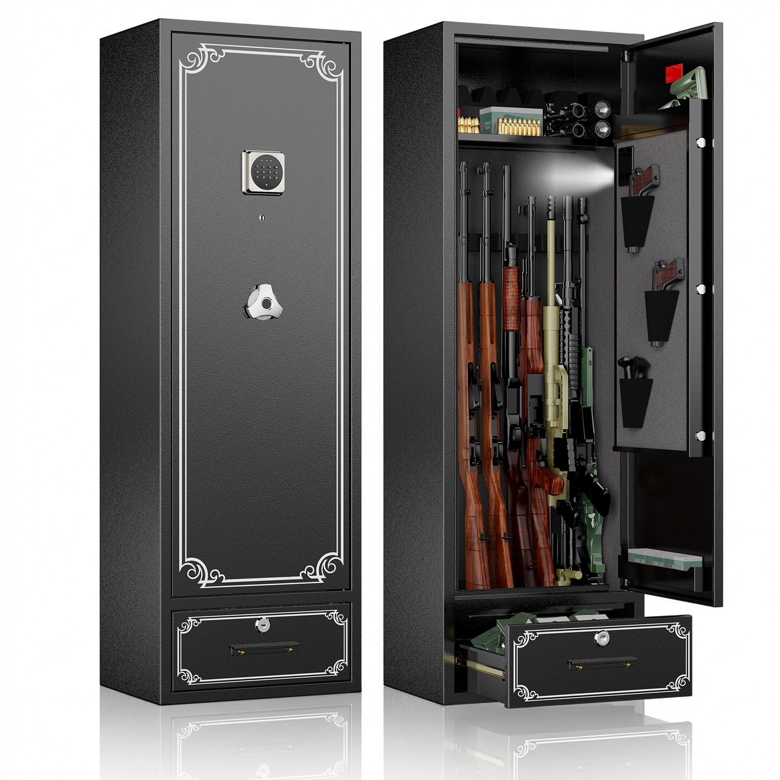 Vkoiyg 9-12 Gun Safe for Rifle and Pistols Long Rifle Safes for Home Shotgun Safe Gun Cabinet for Firearm Ammo with Drawer Removable Shelf and Gun Rack Fully Assembled #JBKJ-JB-ZBGS002