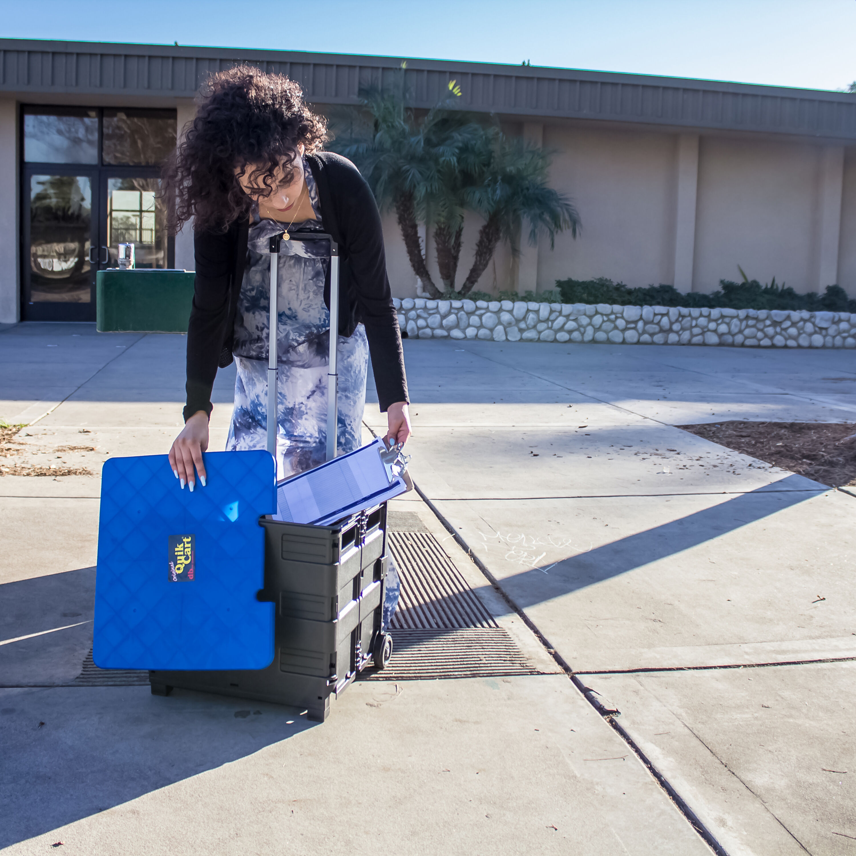 Blue Aluminum and Plastic Collapsible Rolling Cart with Lid