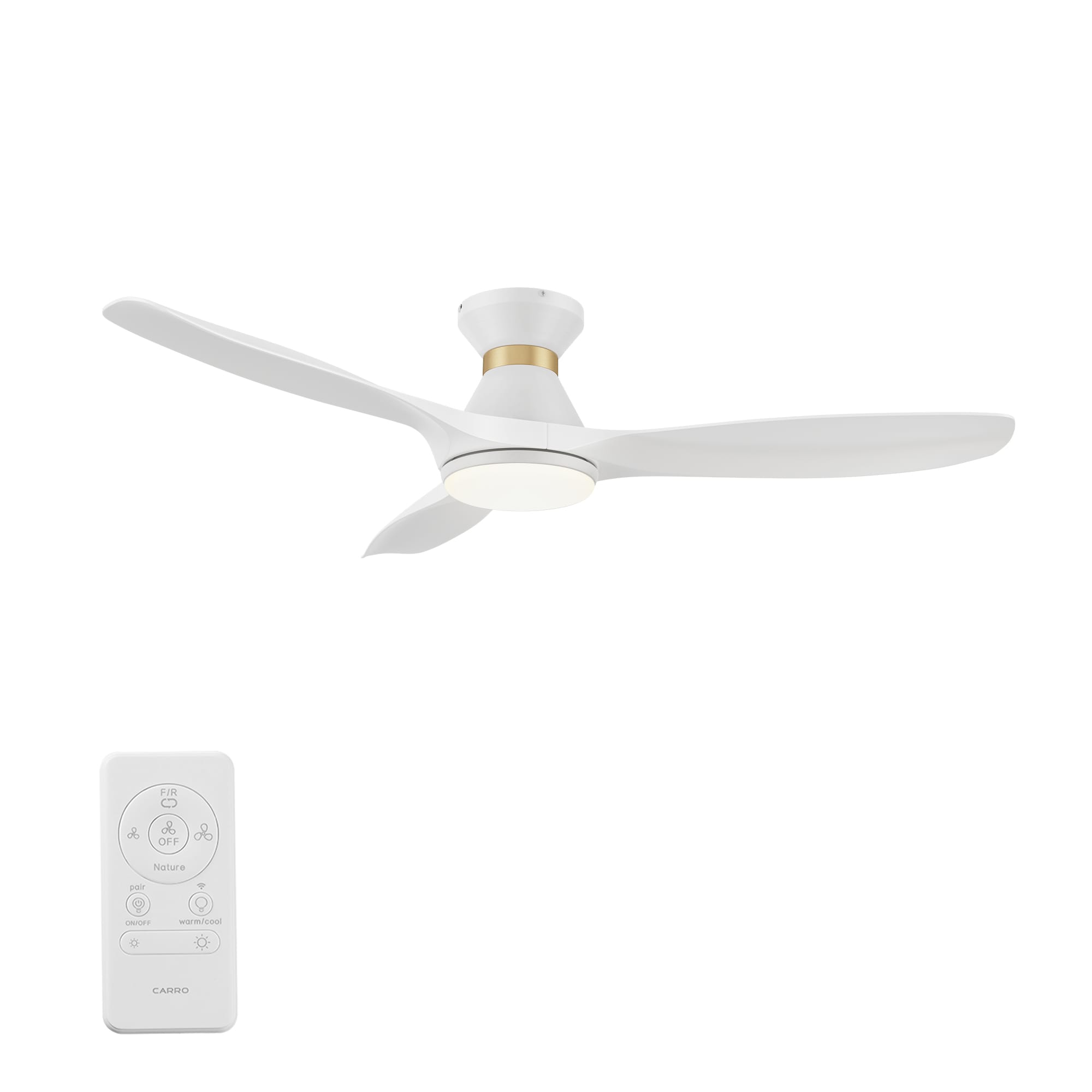 CARRO USA Kore 52-in White Indoor Flush Mount Smart Ceiling Fan with Light and Remote (3-Blade) LS523A4-L12-W1-1-FMA Sansujyuku sansujyuku.com