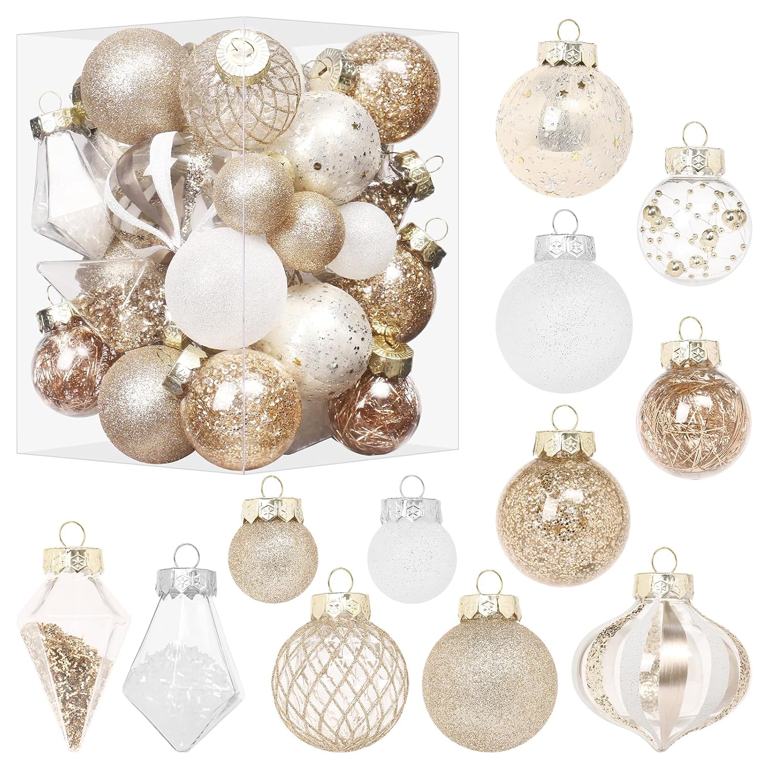 Shareconn 34-Piece Shatterproof Plastic Christmas Ball Ornaments Set with Hanging Loops in Assorted Sizes for Christmas Tree Decorating