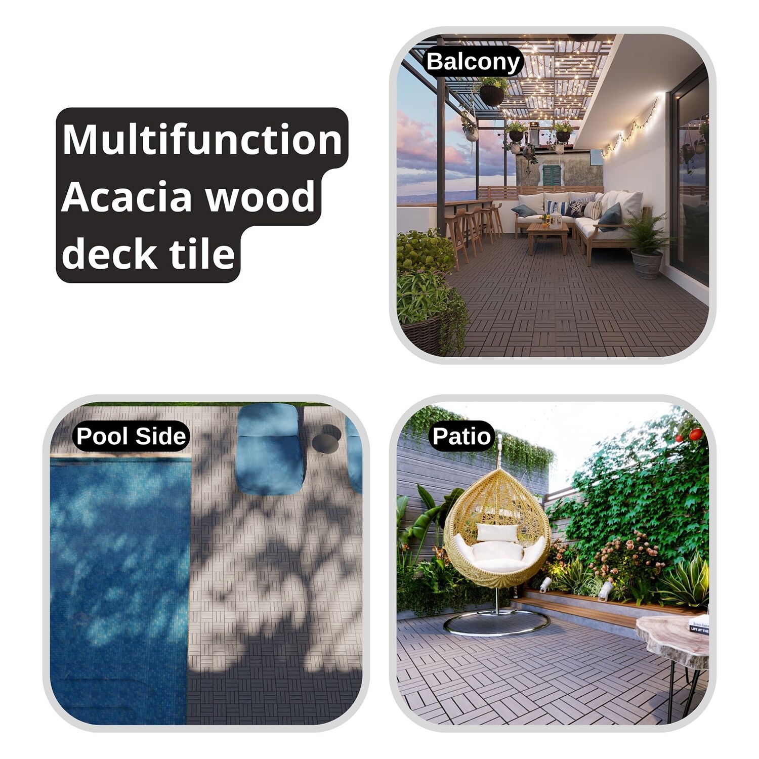 Pro Space 12 in. x 12 in. Acacia Wood Interlocking Flooring Tiles Grass Deck Tile Green 20 PINS (10-Pack)