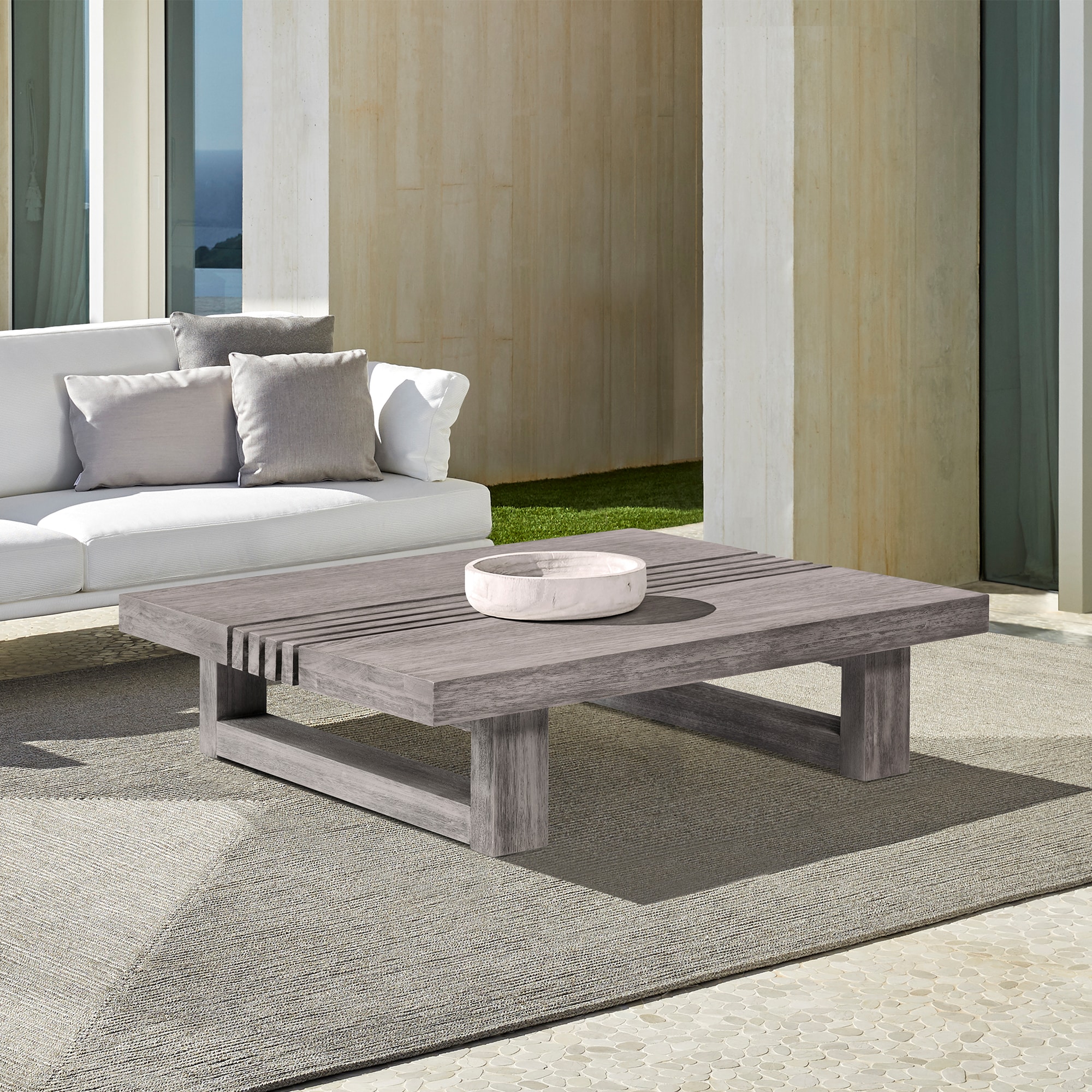 Gray Eucalyptus Wood Rectangular Outdoor Coffee Table