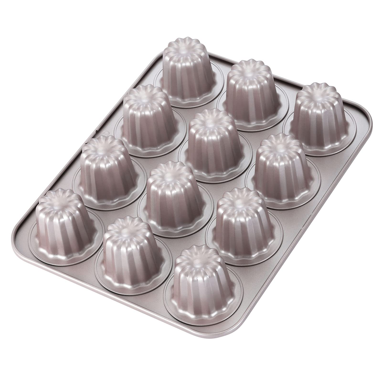 DHMHD  Canele Mold Cake Pan 12 Cavity Non Stick Muffin Bakeware Cupcake Pan for Oven Baking Champagne Gold durable home and garden accessory