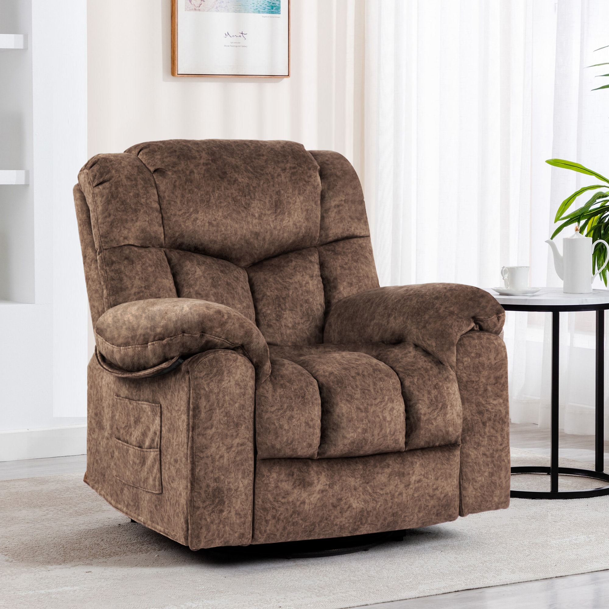 LOVMOR SF-WO-W1403P172917 Swivel and Rocking Recliner Chair Massage Heating Bonded Leather Sofa
