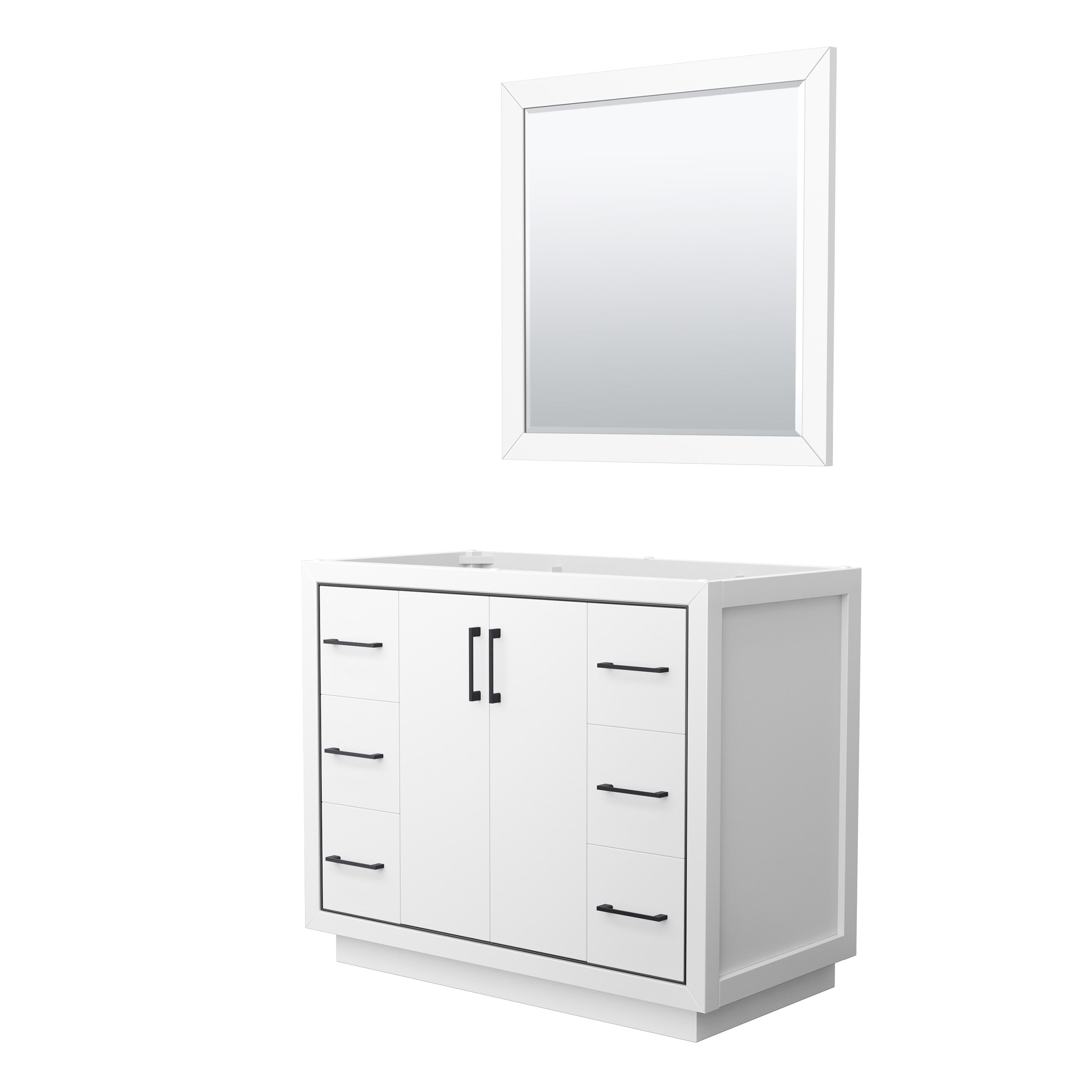 Wyndham Collection WCF111142SWBCXSXXM34 Icon 42-in White with Matte Black Trim Bathroom Vanity Base Cabinet without Top (Mirror Included)