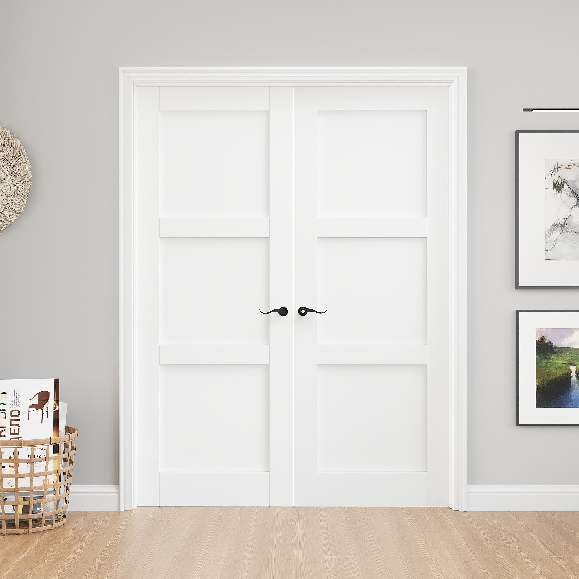 JUJUBON White MDF Interior French Door with Quick Assembly Jamb Kit (Hardware Included)