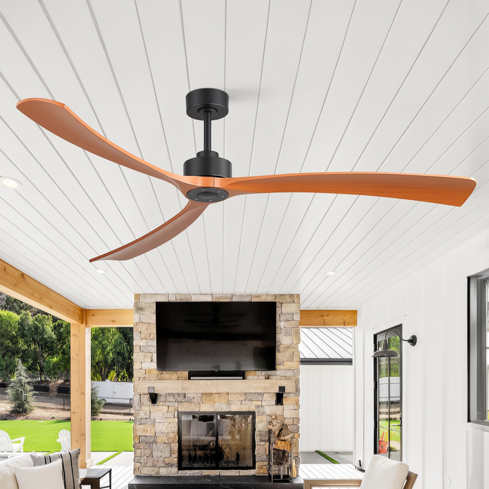 Breezary Light-Free 72-in Matte Black Propeller Ceiling Fan Without Light and Remote Control Included