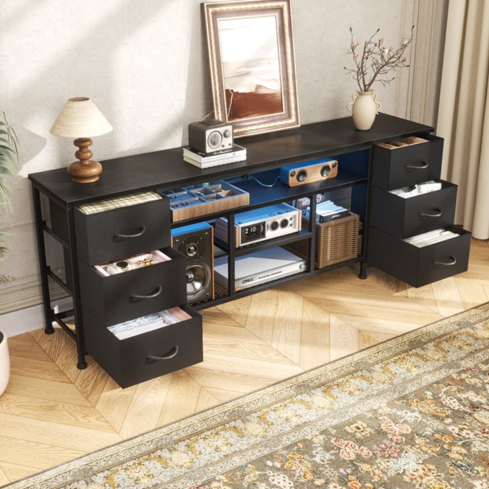 70 inch dresser black Furologee 63 TV Stand with Charging Station LED Lights 6 Fabric Drawers Entertainment Center for TVs up to Inch Bedroom Storage Dresser with 12 drawers casual prom dress Outfit Ideas Birthday Dresses Color:Nude/Multi