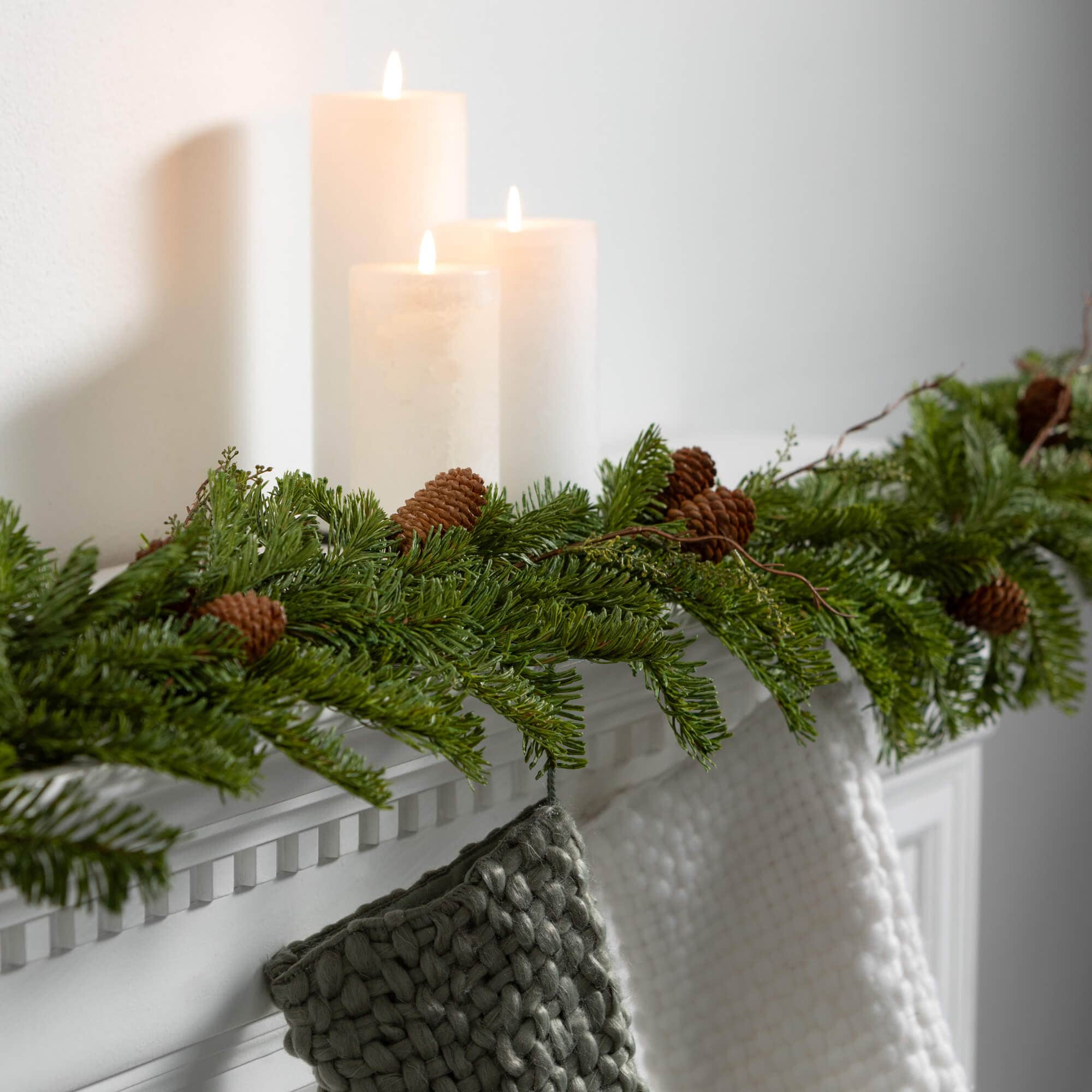 72" Green Artificial Pine Christmas Garland with Pine Cones