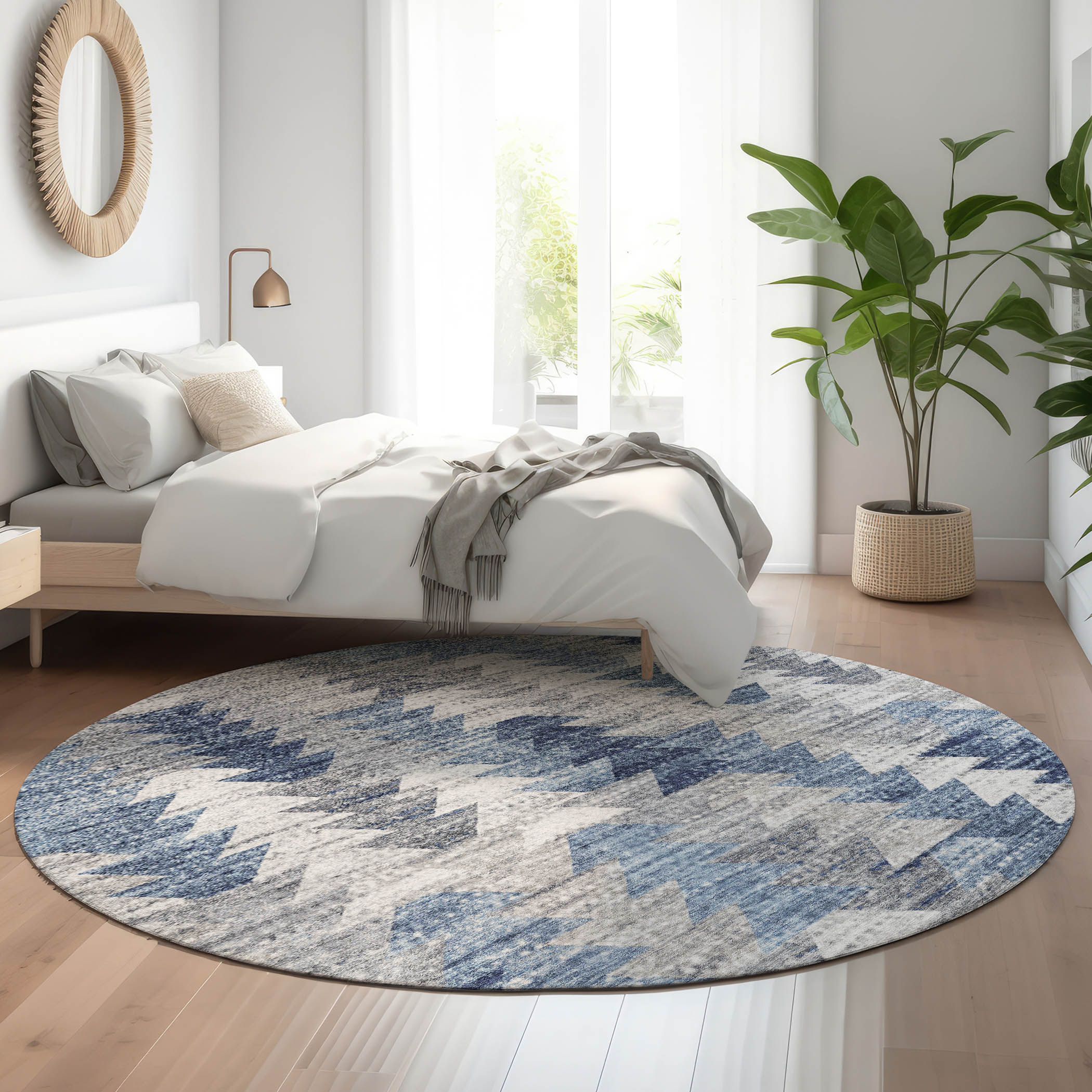 Addison Rugs AMF632BU8RO Mayfield AMF632BU 8 x 8 (ft) Loomed Polyester Blue Round Indoor Geometric Machine washable Area rug
