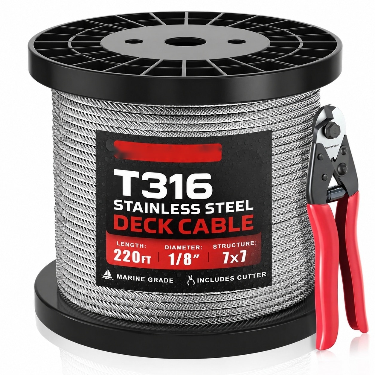 ITOPFOX  220FT T316 Stainless Steel Cable Roll for Deck Railing Fence Stair Marine Grade 7x7 Strand Wire Rope Cutter Included Corrosion Resistant