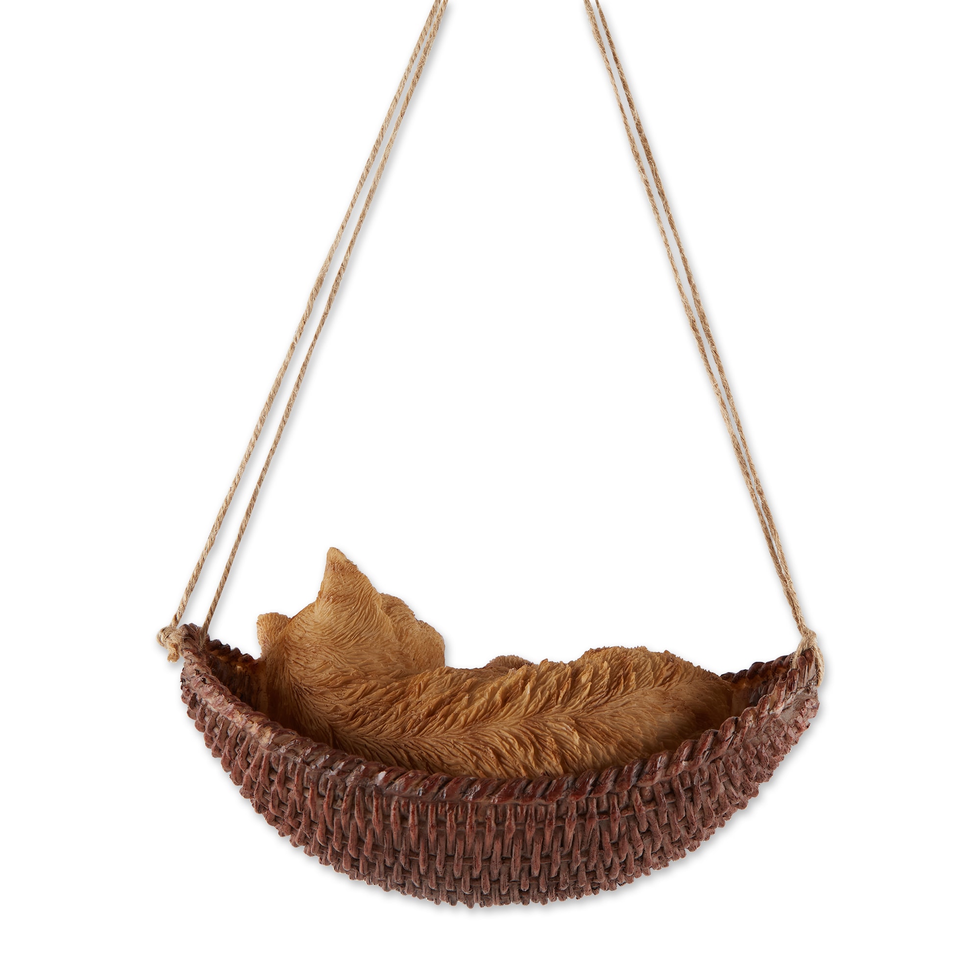 9.25" Brown Resin Napping Cat in Hammock Figurine