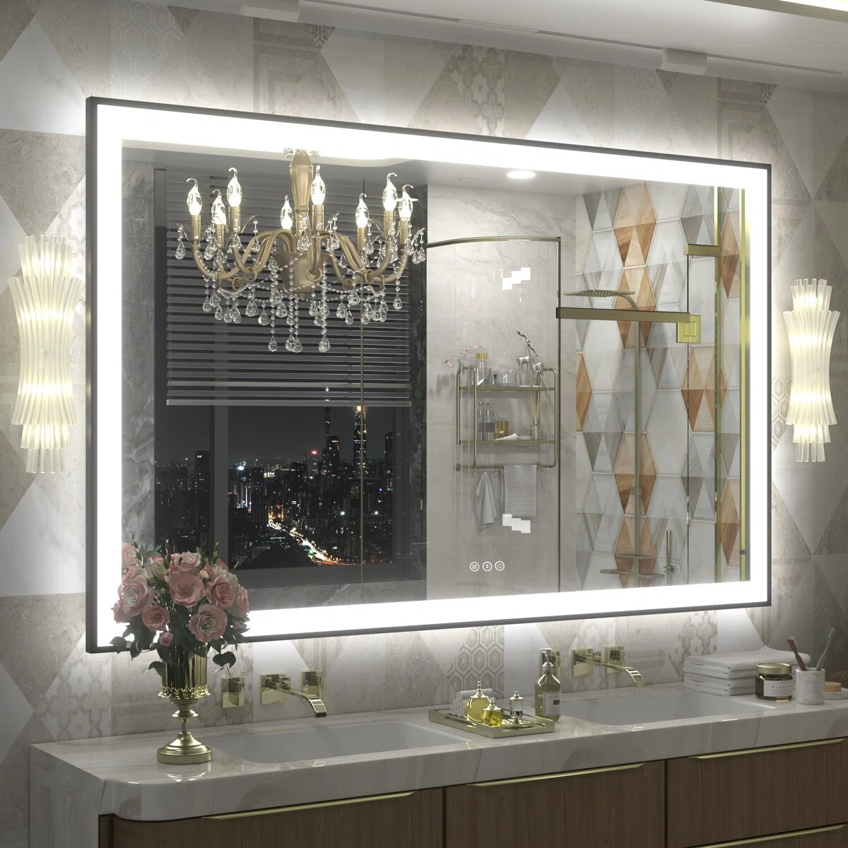 YQP 57x36 Inch UL Certified Front + Back LED Anti-Fog Tempered Glass Black Framed Bathroom Vanity Mirror #YQP-L003JB14590