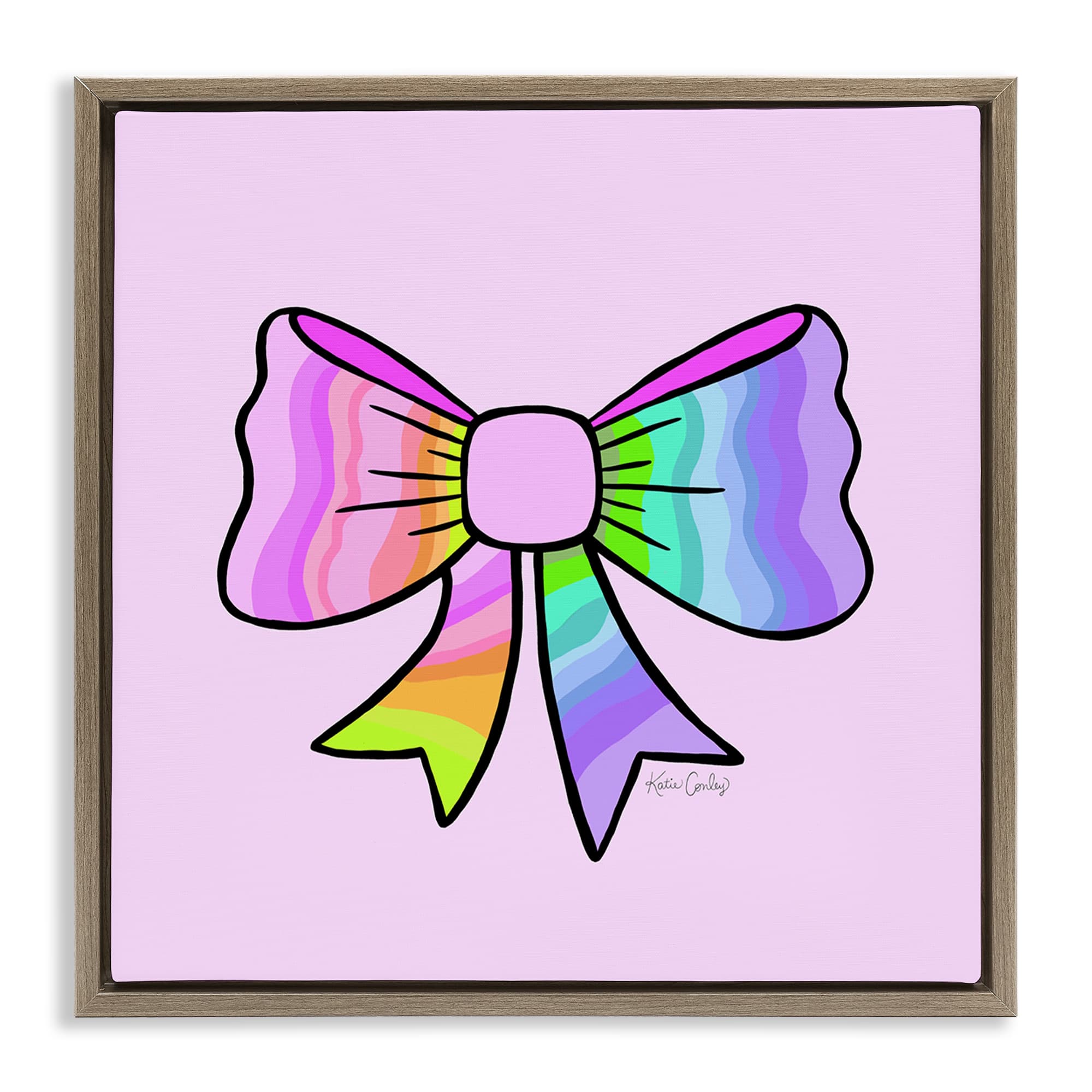 Stupell Industries BS-745-FFE-24X24 Pastel Rainbow Ombre Ribbon Brown Framed Floater Canvas Wall Art By Katie Conley 25 x 25