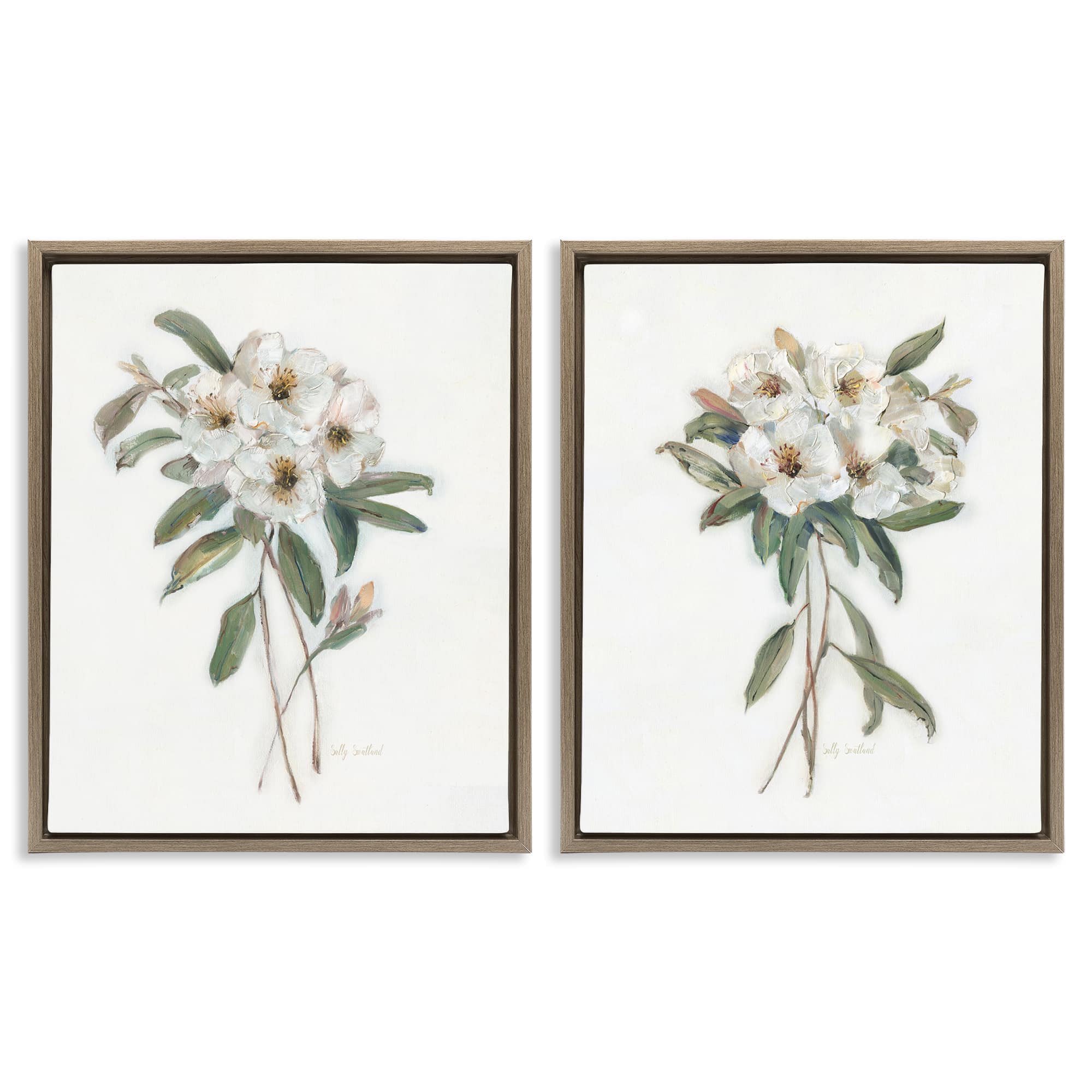 Stupell Industries B2-742-FFE-2PC-16X20 Wild Spring Flower Bundles 2 Piece Brown Framed Floater Canvas Set By Sally Swatland 17 x 21