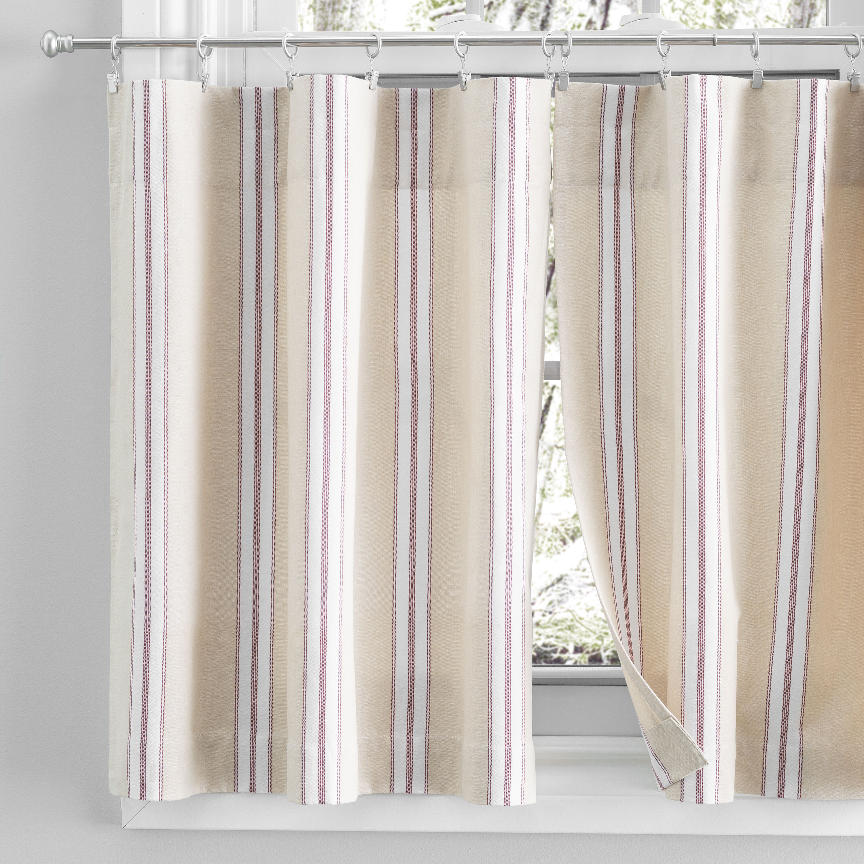 Ricardo Trading 04428-30-036-06 36-Inches Red Striped Light filtering Rod pocket Curtain panel pair