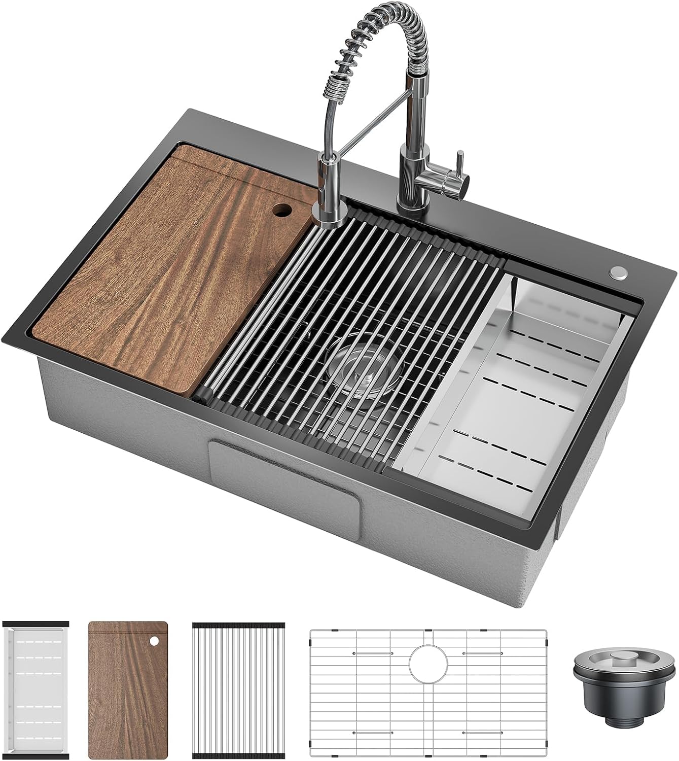 Garvee - 33 in x 22 in Drop in Kitchen Sink Workstation Top Mount Stainless Steel Sinks with Acce...