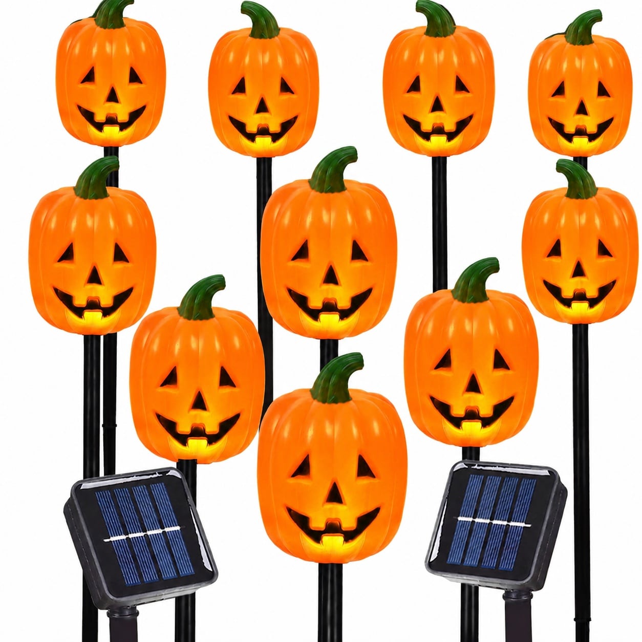 Aoibox - 10 Piece Solar Halloween Pumpkin Stake Lights with Warm White LEDs Waterproof Outdoor P...