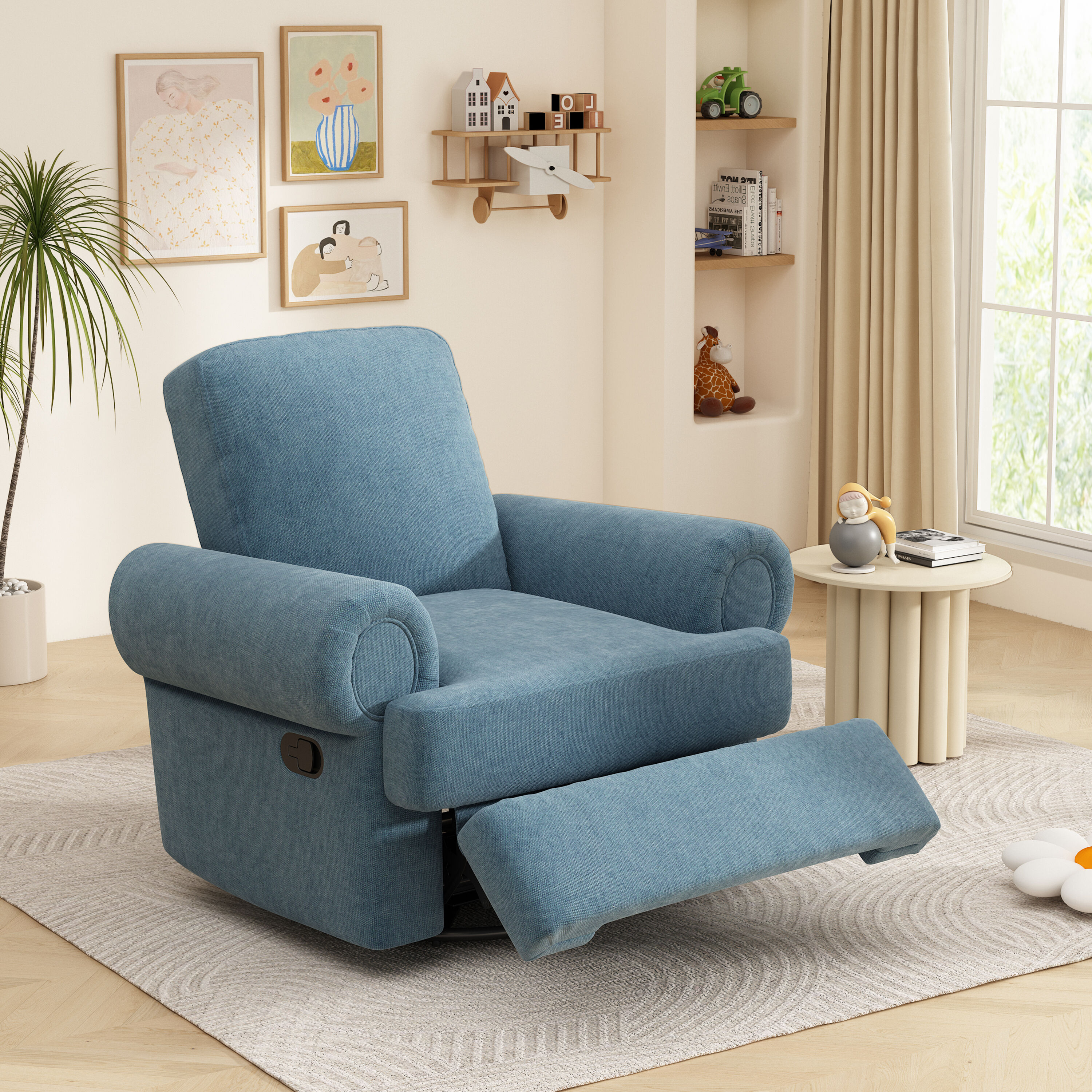 ModernLuxe Assembly Required Manual Recliner Sofa Swivel Recliner Rocker Chair with Adjustable Backrest for Living Room Bedroom or Nursery Sky Blue