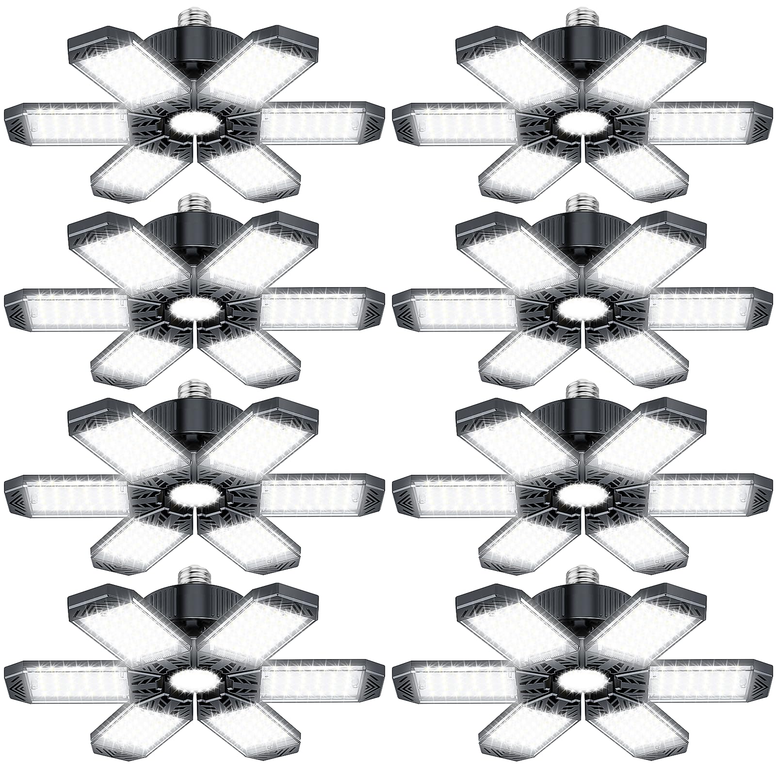 AOIZGMY  Garage Lights 200W 8 Pack LED Ceiling Lights 20000LM 6500K with 6 Plus 1 Adjustable Panels Fits E26 Bulb Socket for Workshop Barn