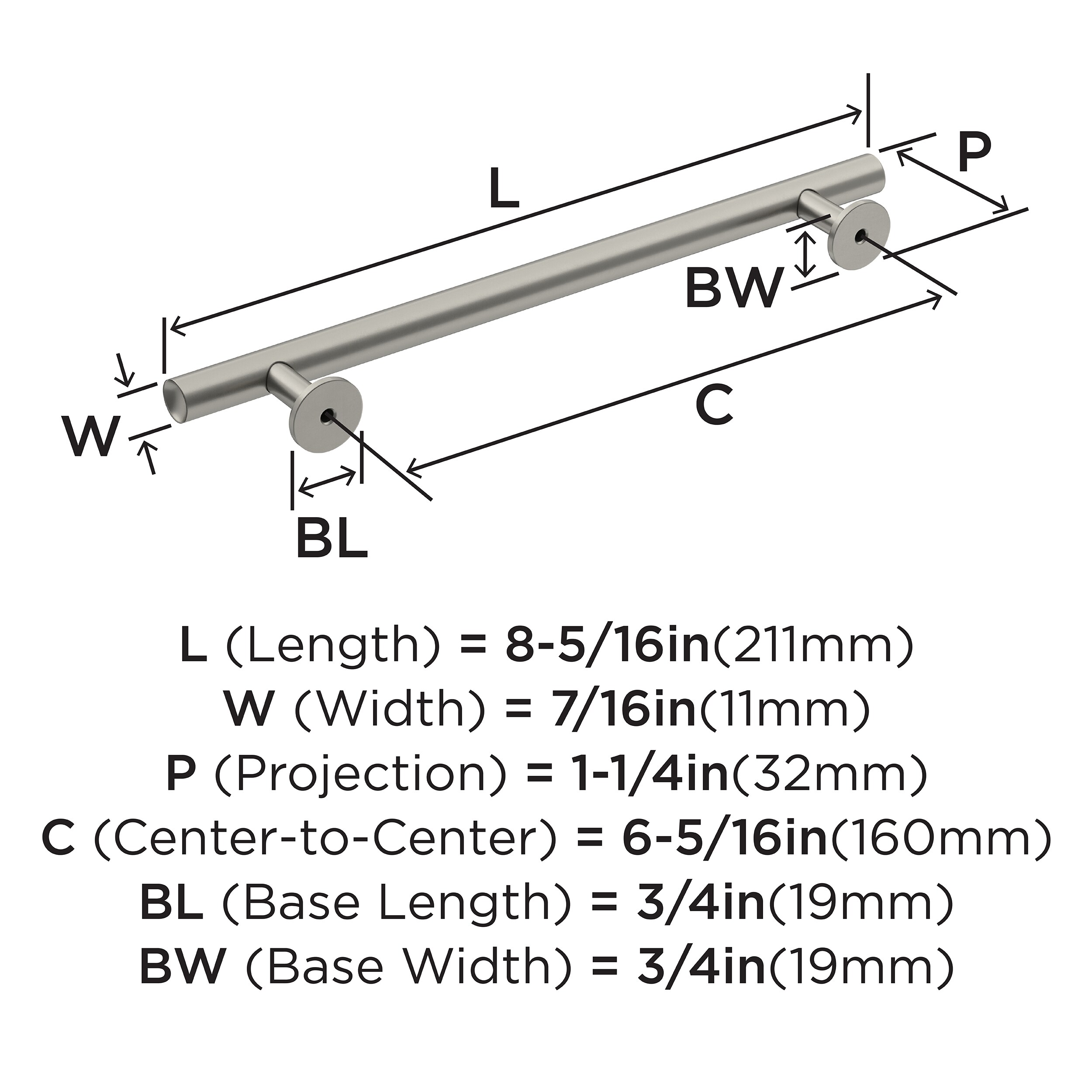 Brushed Nickel 8.31" Modern Cabinet Bar Pull