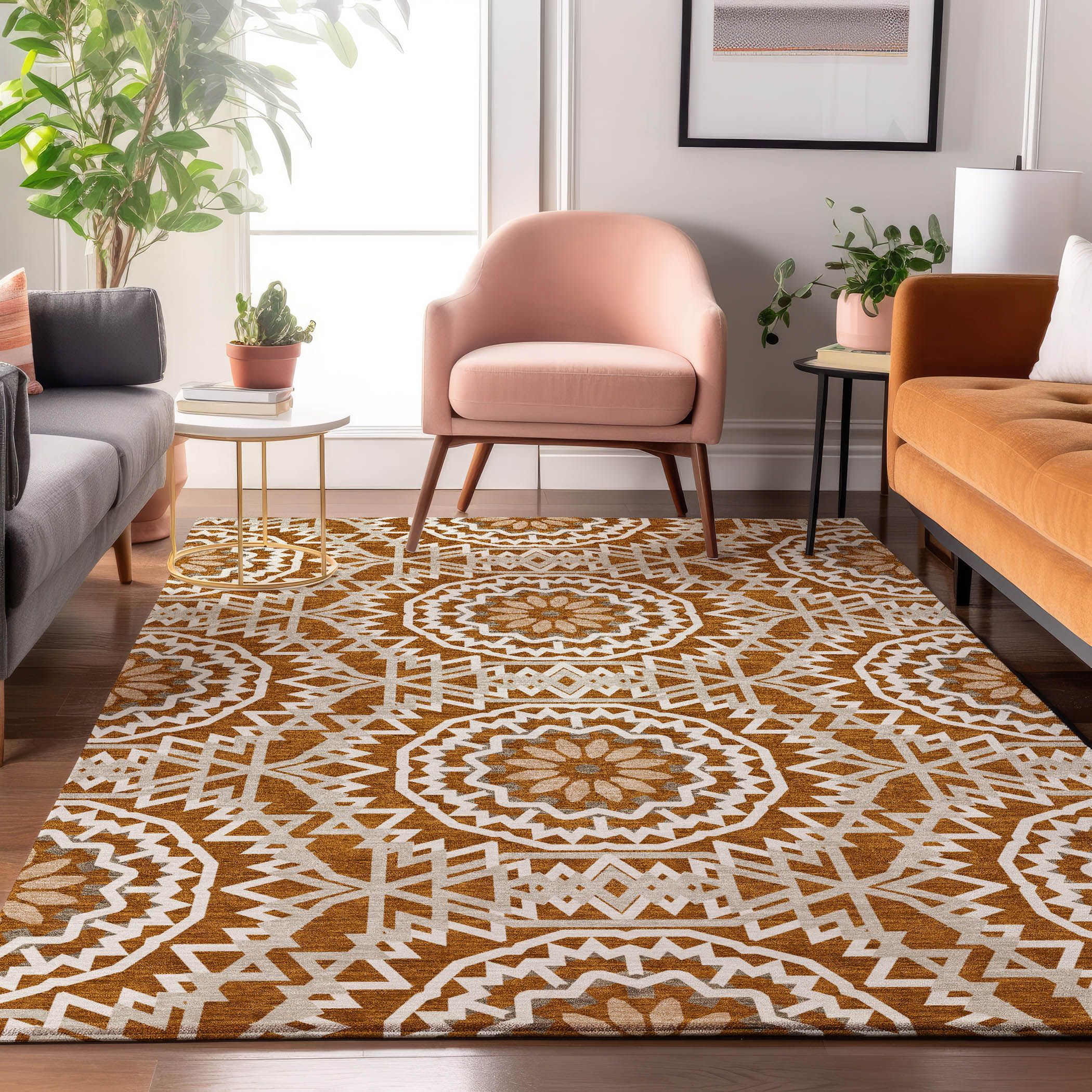Addison Rugs AMF619PK5X8 Mayfield AMF619PK 5 x 7 (ft) Loomed Paprika Rectangular Indoor Geometric Machine washable Pet Friendly Area rug