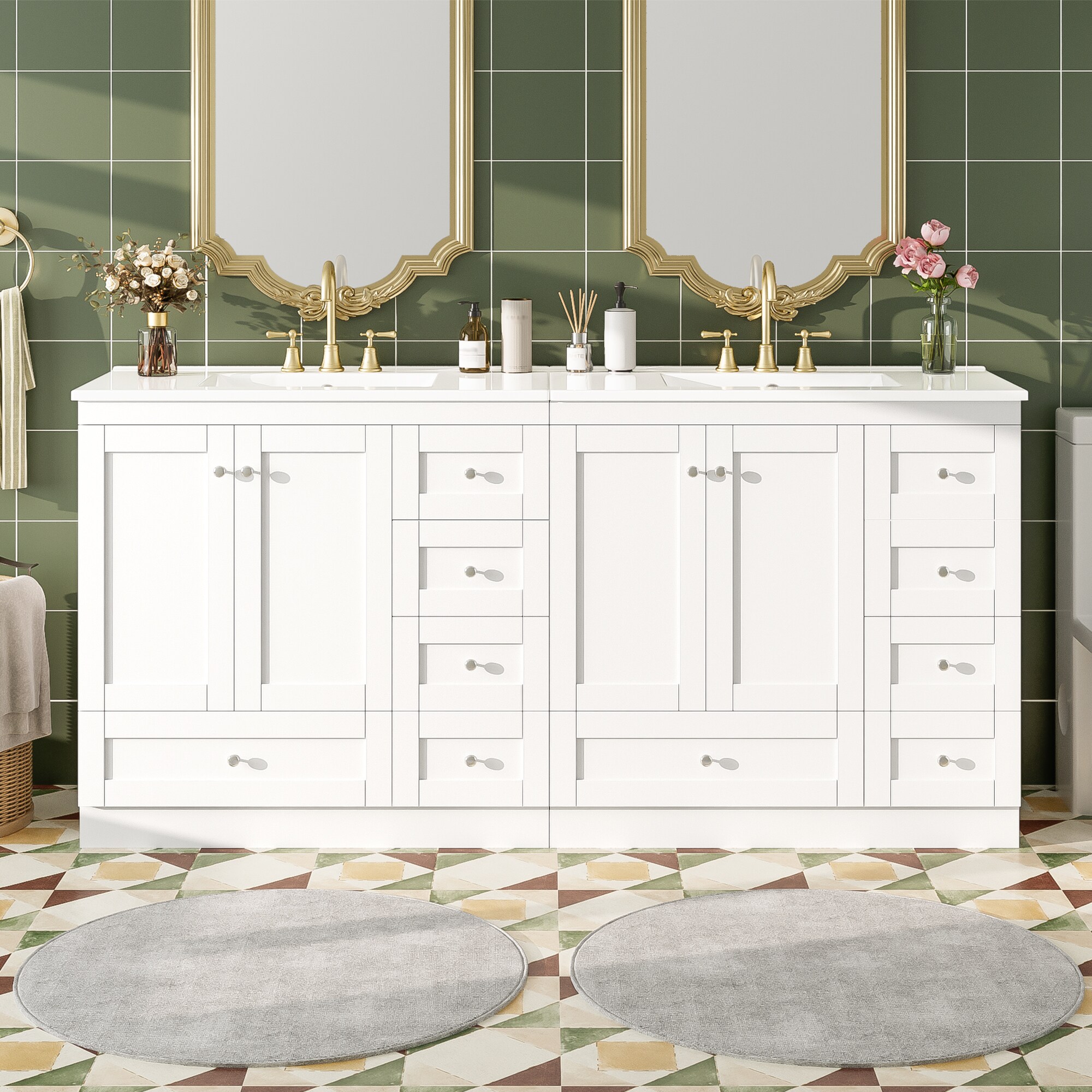 LUXEYARD 72 Inch Shaker Style Freestanding Bathroom Vanity Ceramic Sink Soft Close Drawers Doors