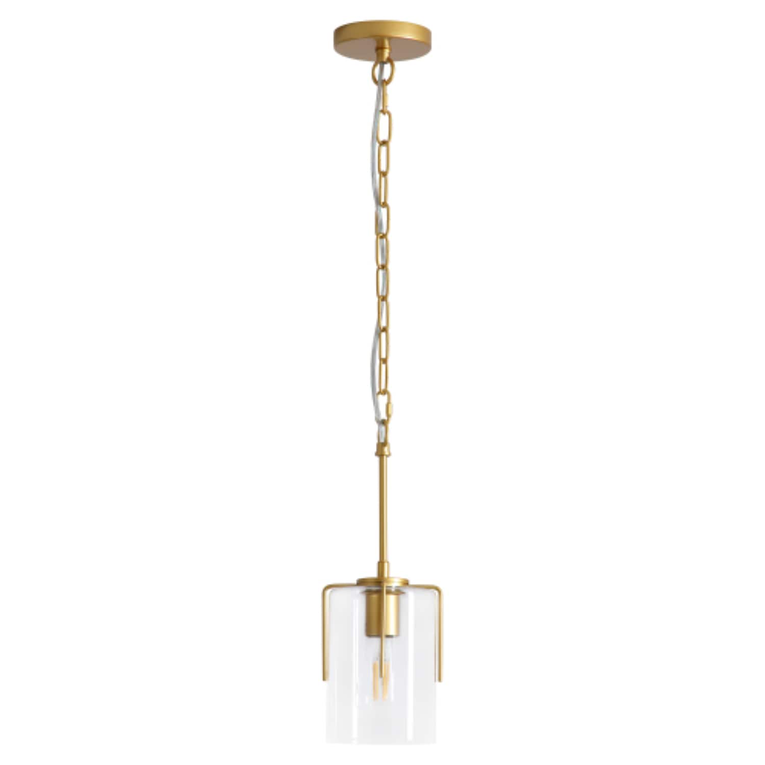 BBLLWJ Farmhouse 5.12in 1 Light Gold Series Clear Glass Cylinder Non LED Adjustable Height Ceiling Hanging Hardwired Pendant Light Fixture for Kitchen Island