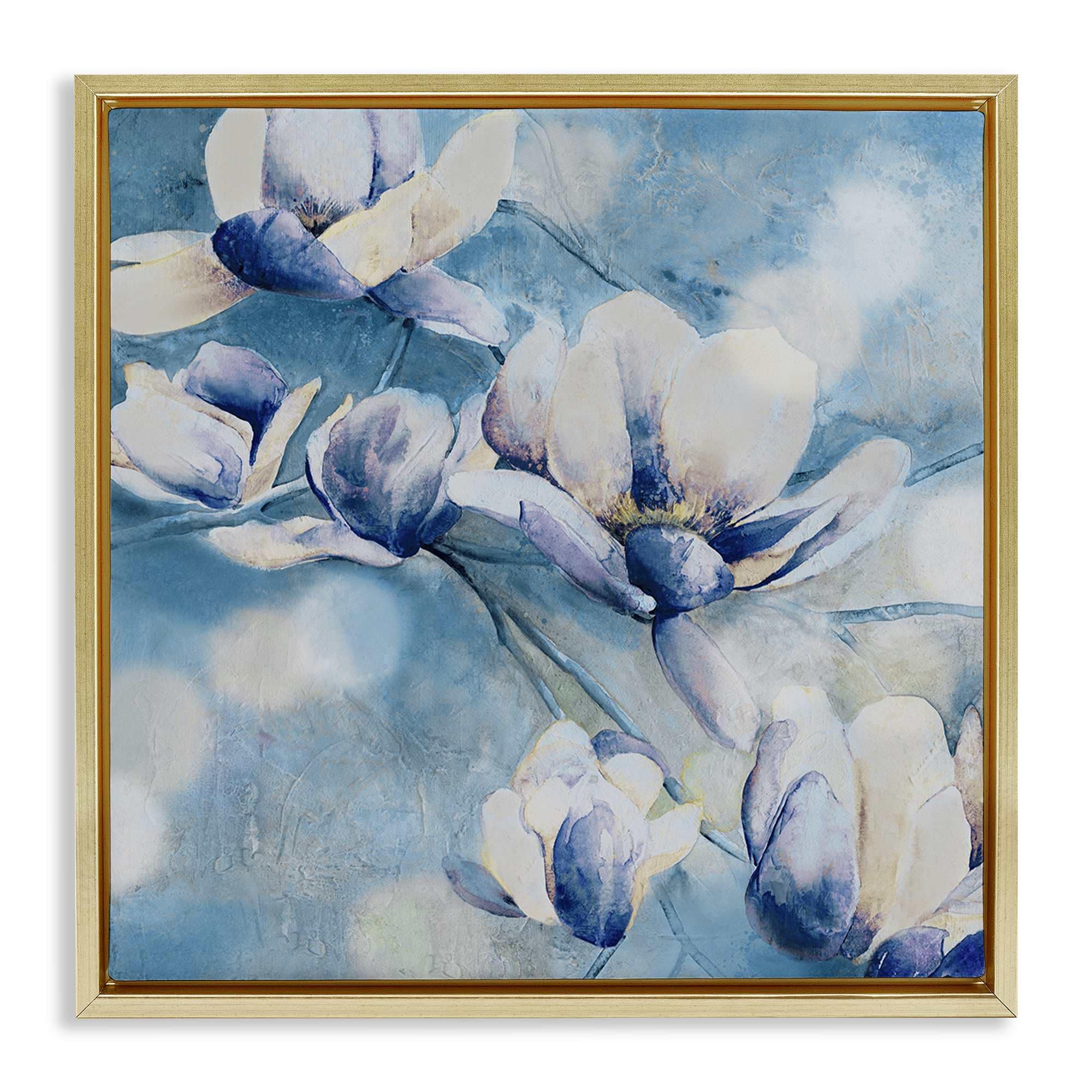 Stupell Industries BS-279-FFG-24X24 Blue Flowers and Bokeh Floating Frame design by Carol Robinson