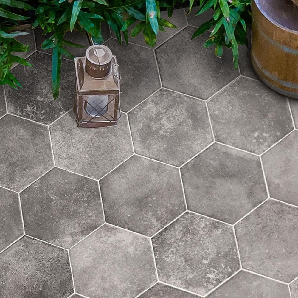 Gray Hexagon Matte Porcelain Floor and Wall Tile