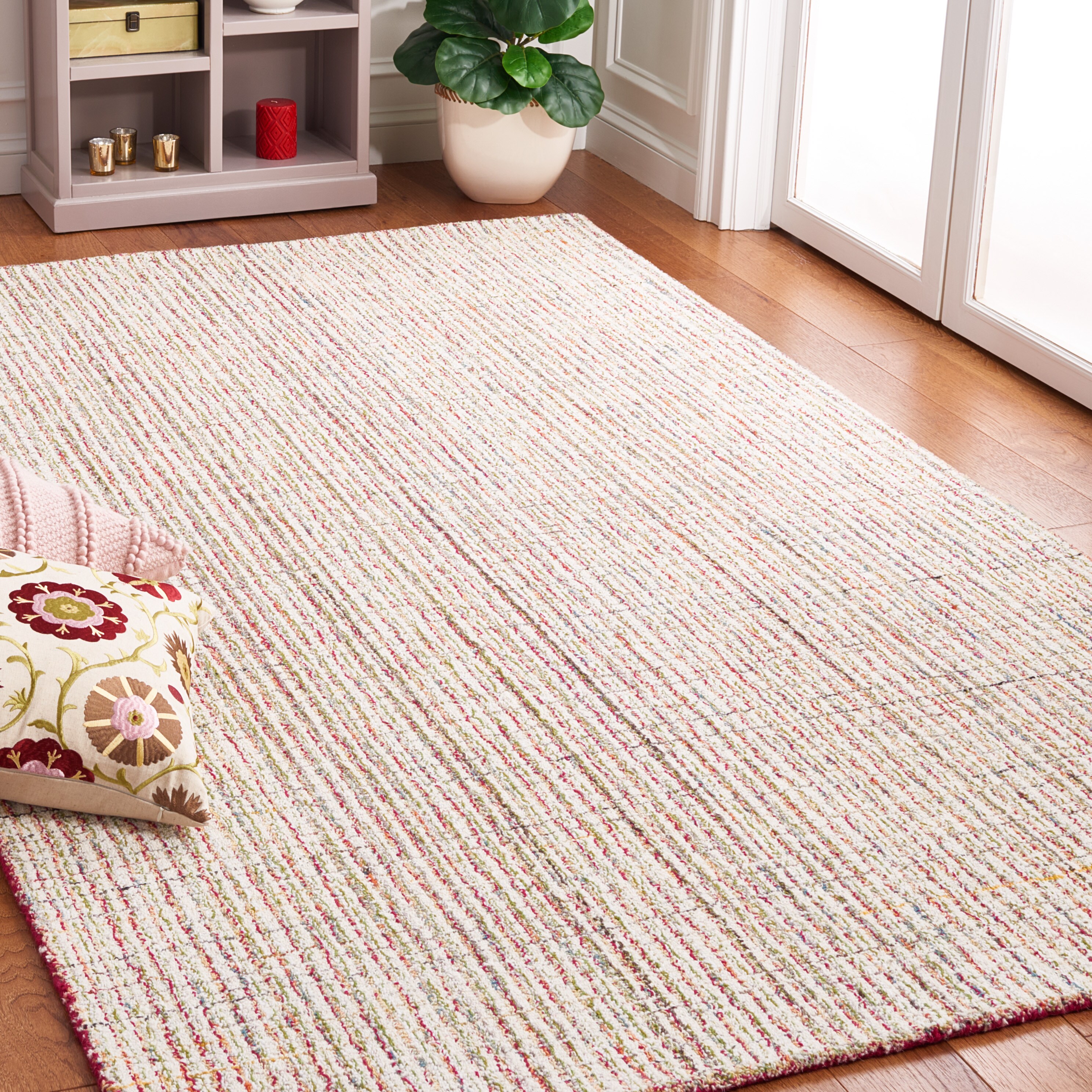 Abstract 9 x 12 (ft) Tufted Wool Red/Green Rectangular Indoor Solid Mid-Century Modern Spot Clean Only Area rug
