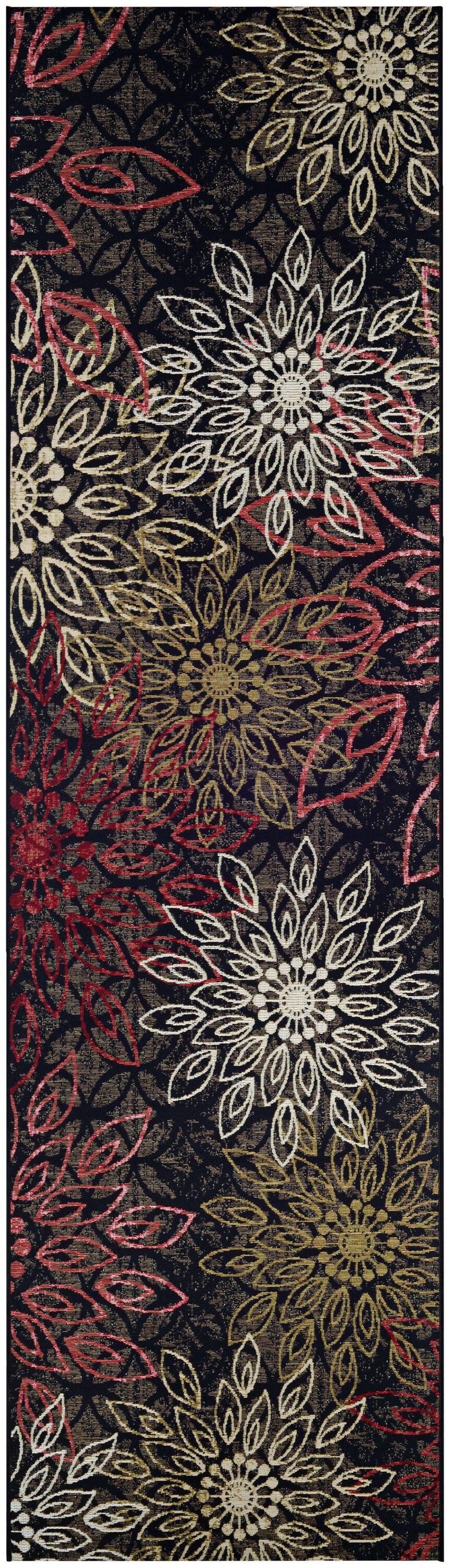 Dolce Floral Black and Multicolor Viscose 2x7 Runner Rug