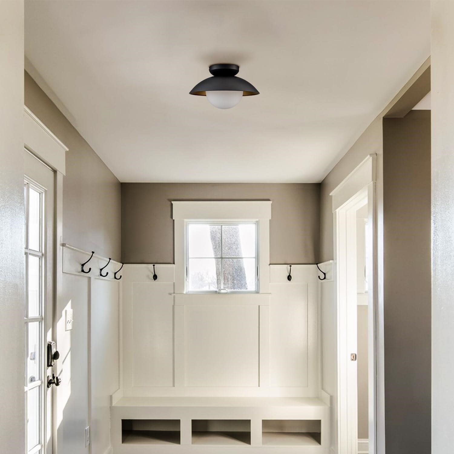 Matte Black and Gold Glass Globe Flush Mount Ceiling Light