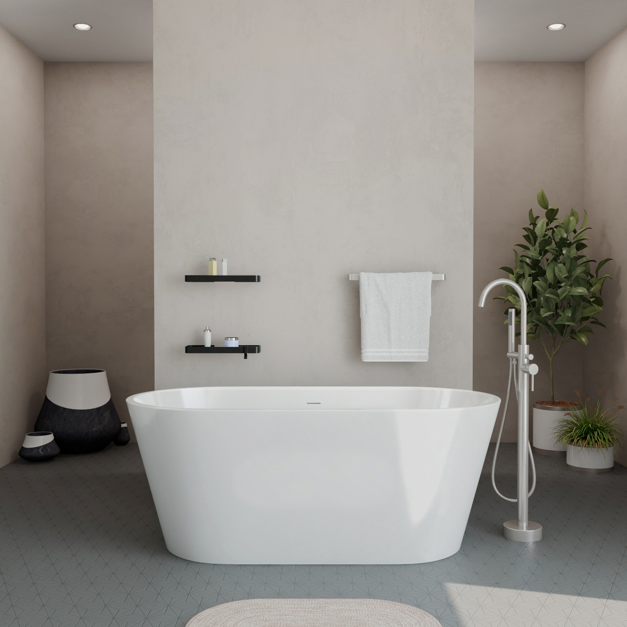MAAX 107527-000-001-103 Calinda 29.375-Inches x 59.75-Inches Brushed Nickel Acrylic Round Freestanding Soaking bathtub with Faucet Hand Shower Drain ( Center Drain )