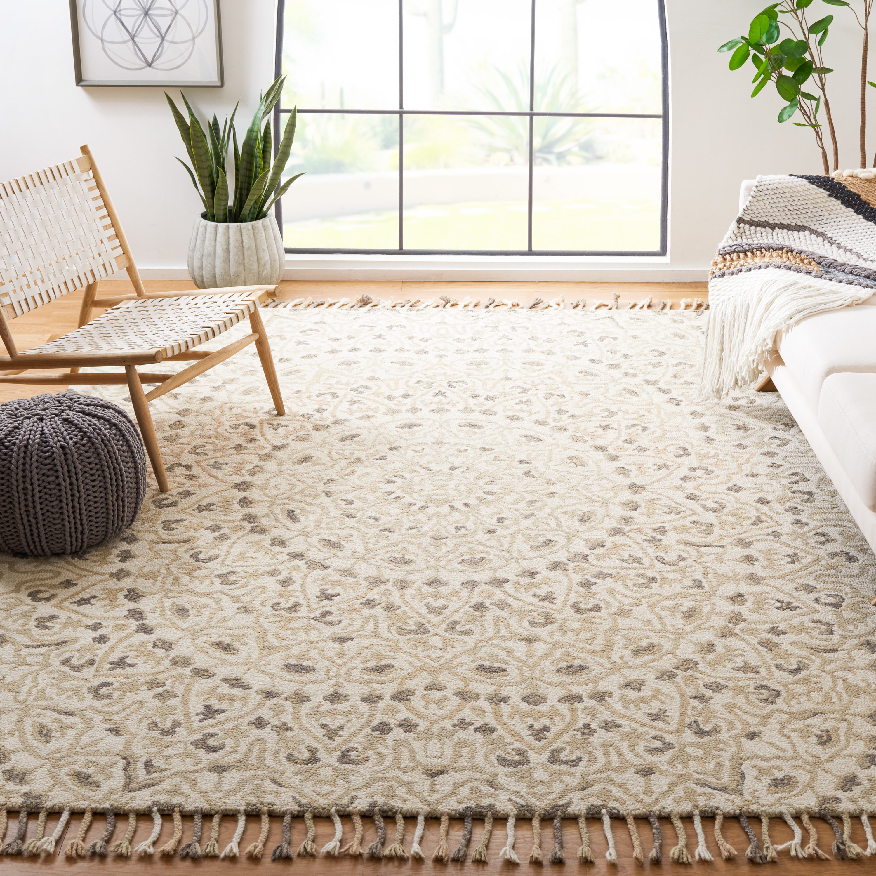 Ivory Taupe 6' x 6' Square Hand Tufted Wool Rug