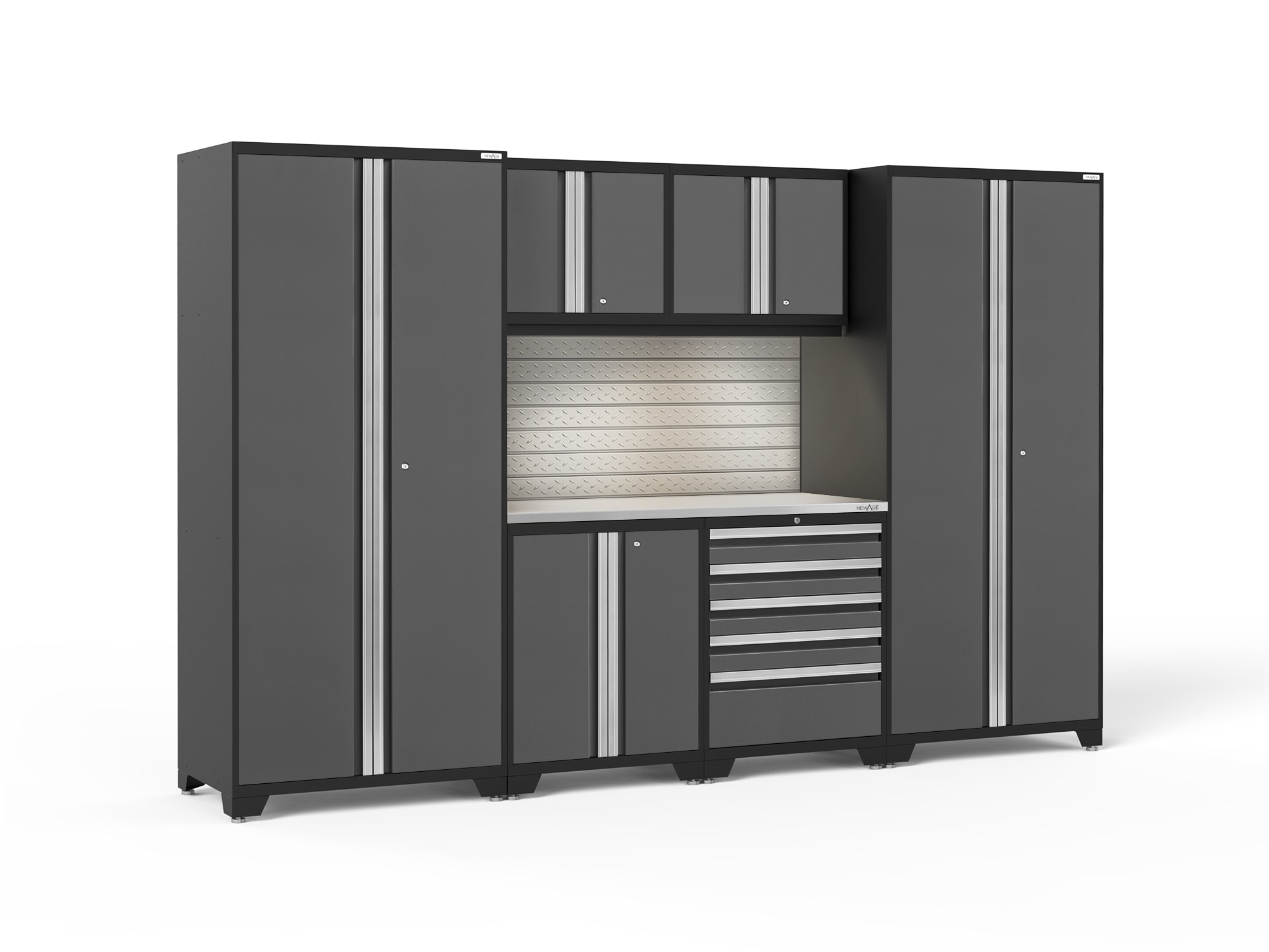 NewAge Products 128-in W x 84.75-in H x 24-in D 6 -Cabinets Steel Charcoal Gray Garage Storage System #58344