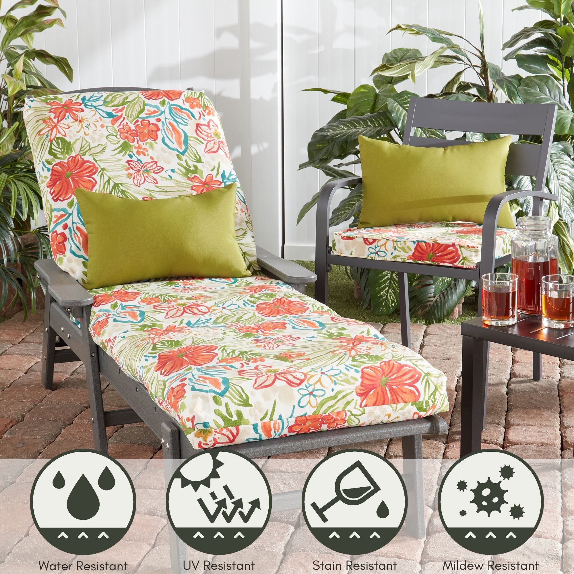 Floral Breeze Polyester Outdoor Chaise Lounge Cushion