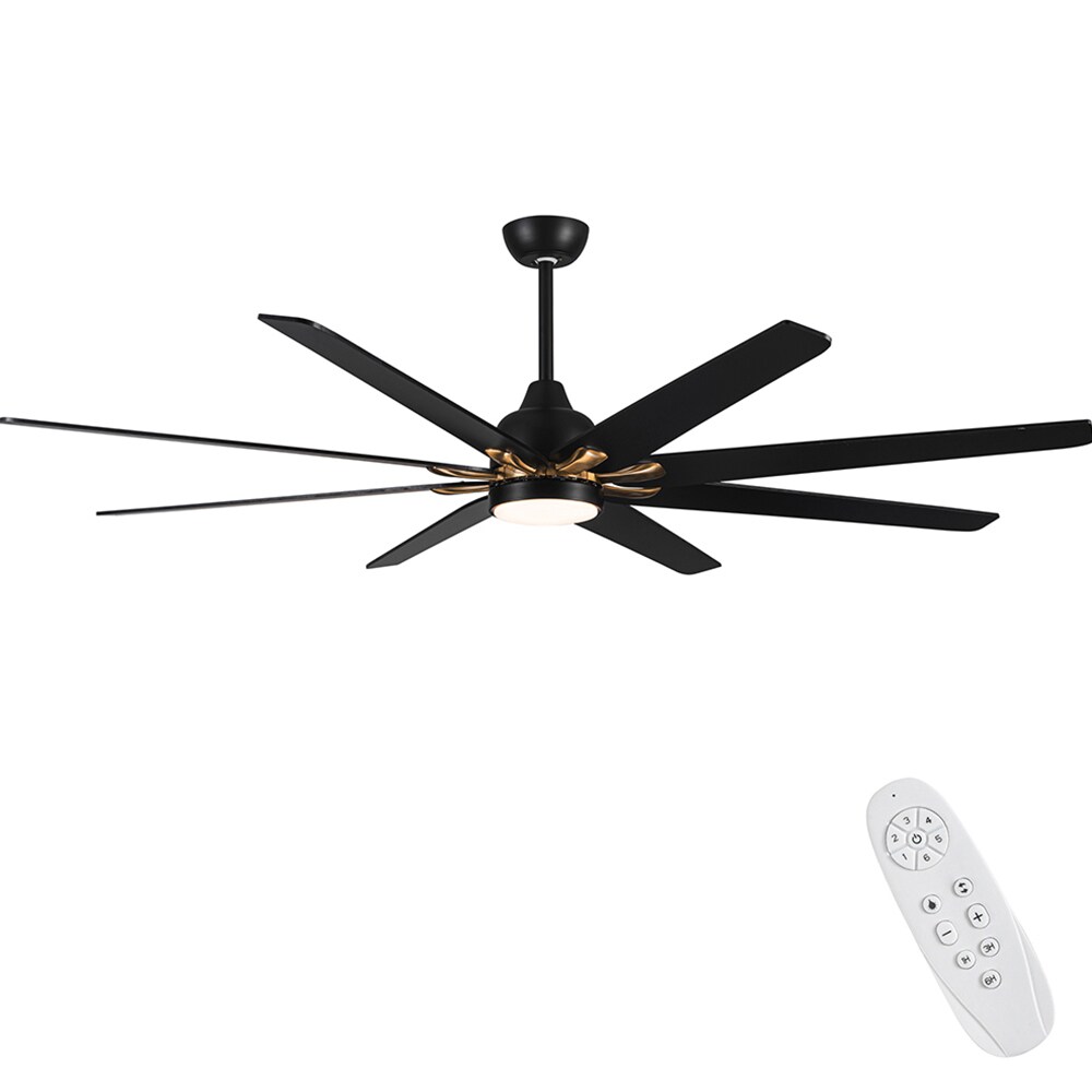 Sunrinx MG50-7-FSD YUHAO 72-Inches White with Black Blades Color-Changing Integrated LED Fixture Indoor Downrod mount Standard Ceiling Fan With Light and Remote ( 8 -Blade)