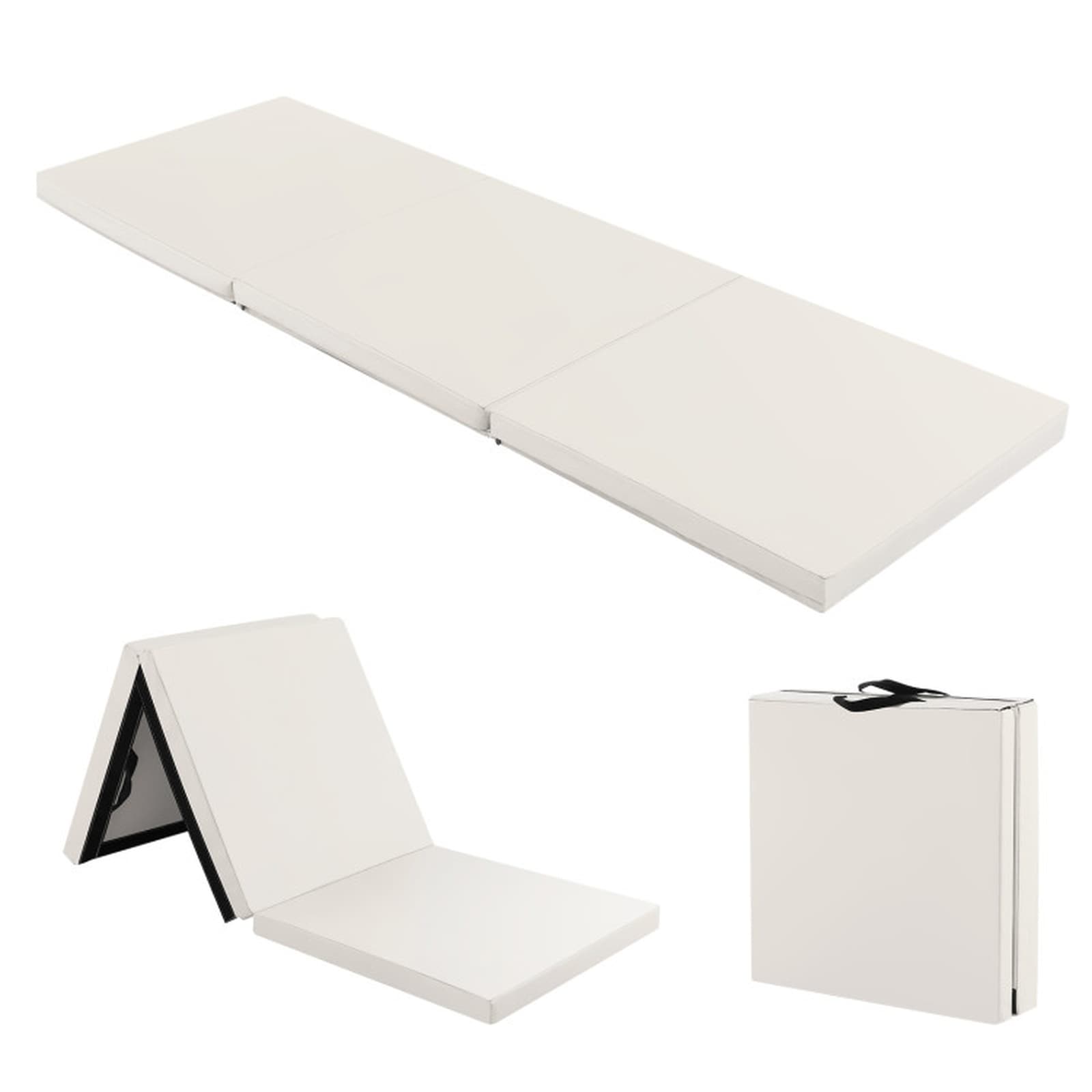SUGIFT Light Gray 6-ft x 2-ft Tri-Fold Gym Mat 2-in EPE Foam PU Leather with Carry Handles Zippered Cover Hook Loop Fasteners Home Exercise Yoga Pad
