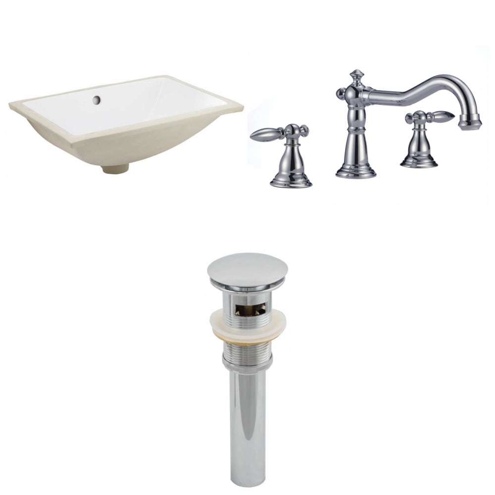 American Imaginations AI-13071 White Ceramic Undermount Rectangular Transitional Bathroom Sink with Faucet and Overflow Drain Included (13.5-in x 18.25-in)