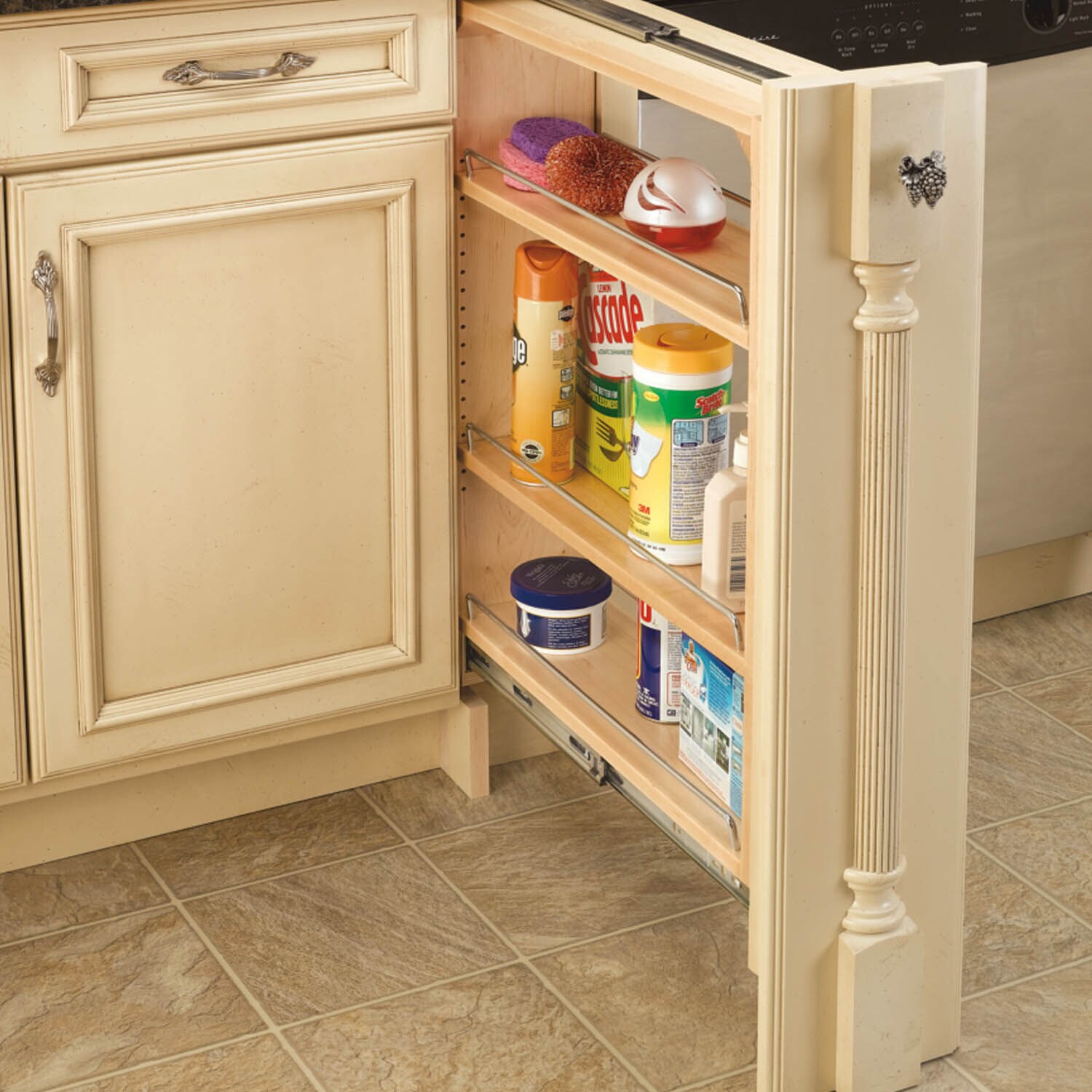 Rev A Shelf 9 in W x 30 in H 4 Tier Cabinet mount Wood Pull out