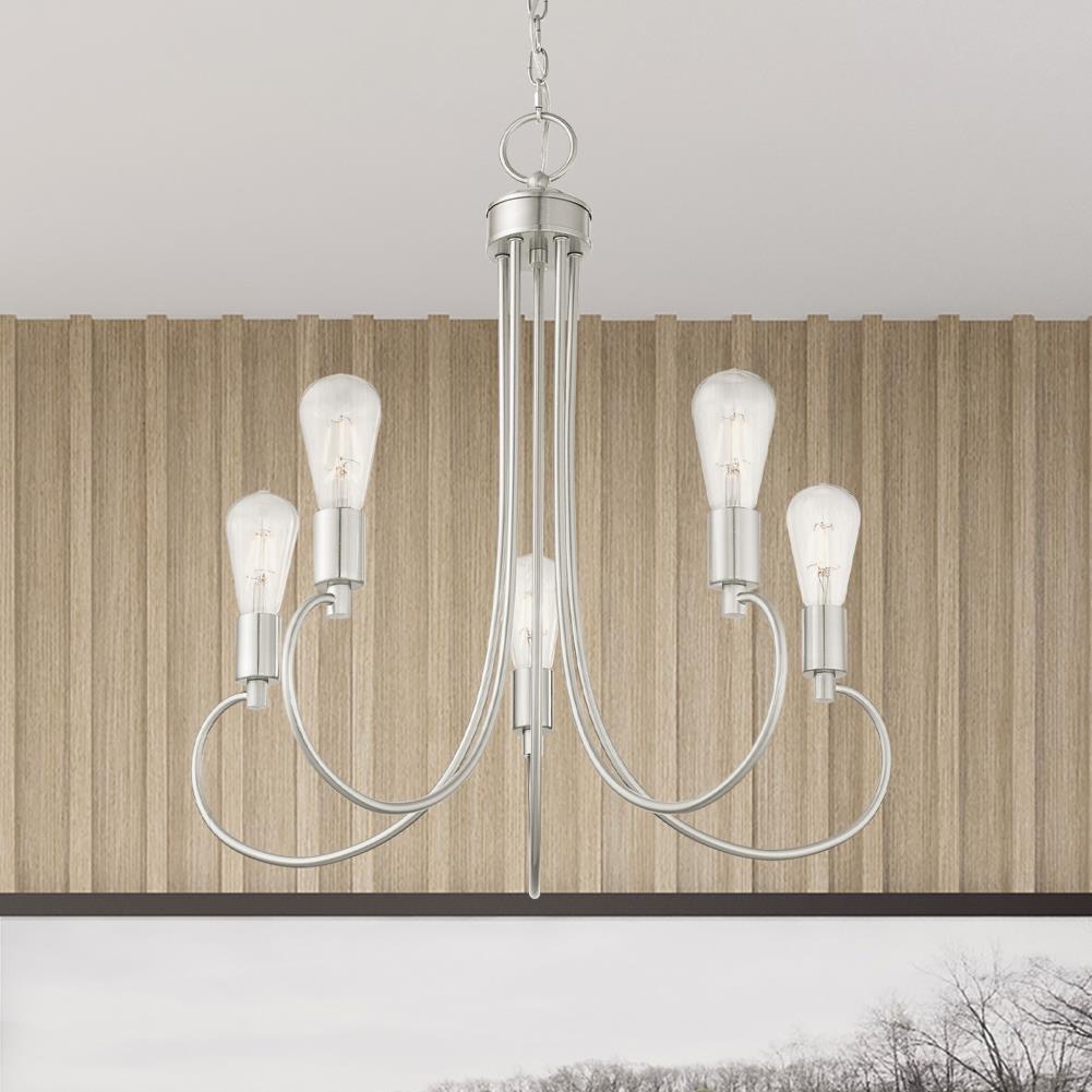 Elegant Brushed Nickel 5-Light Chandelier with Crystal Accents